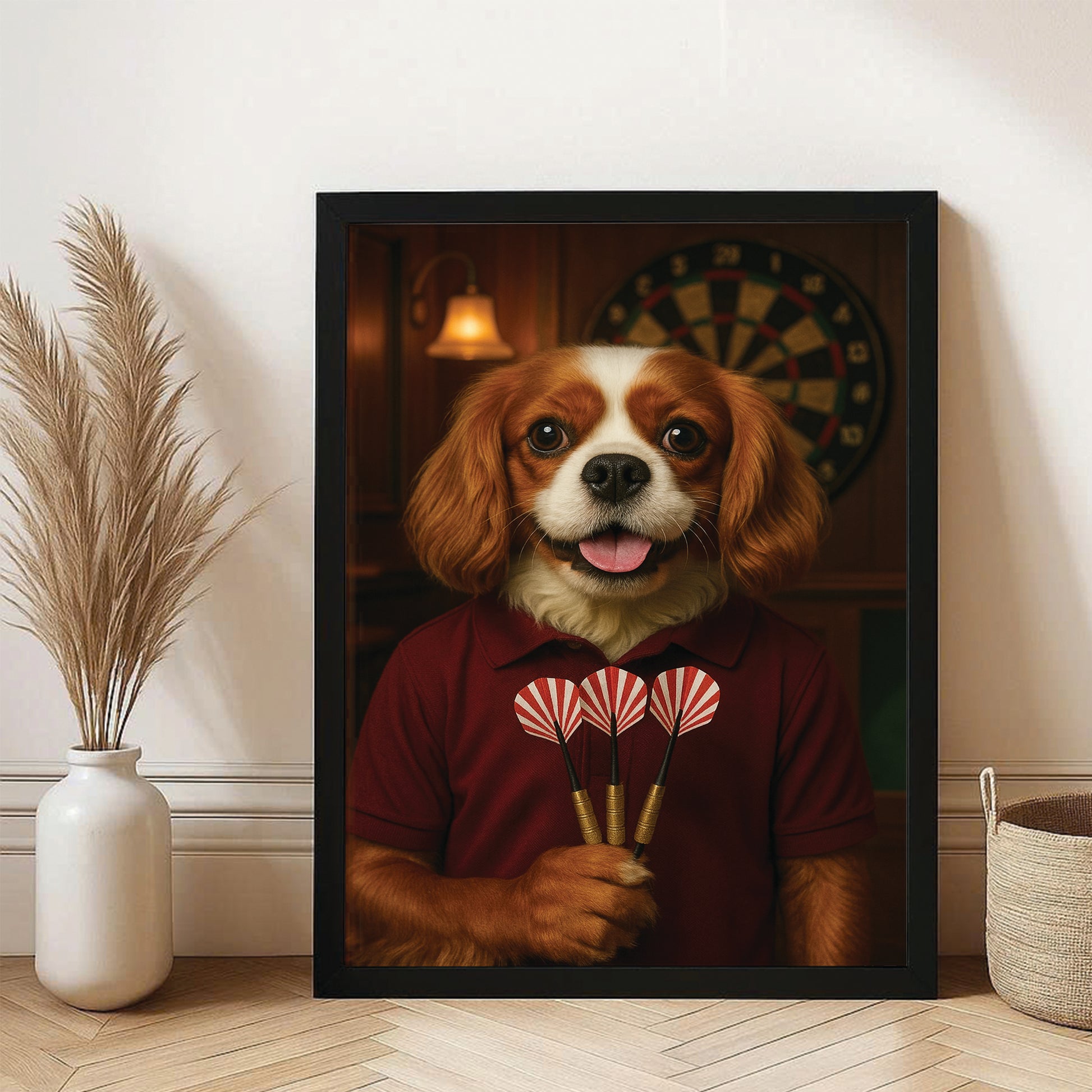 Custom Photo Dart Player Dog Canvas Framed Wall Art Gift For Dog Lovers