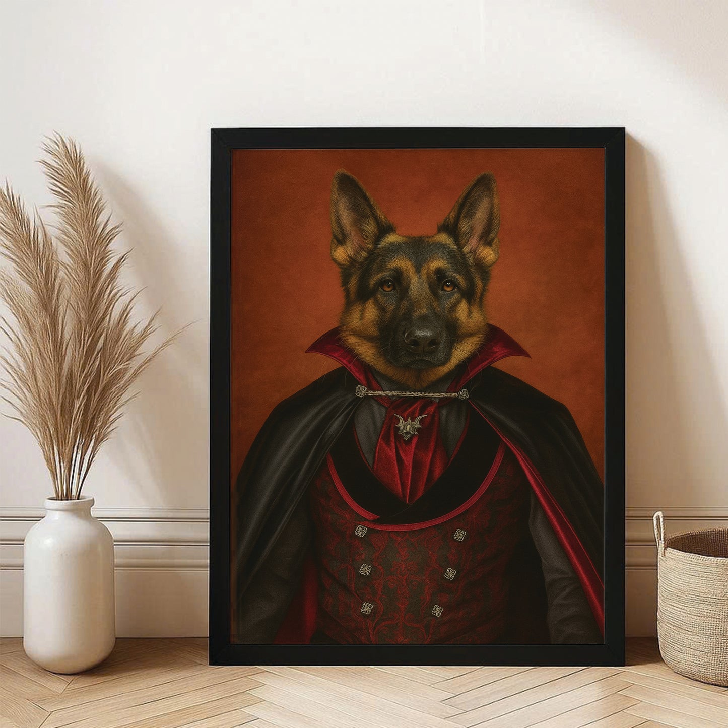 Custom Photo Vampire Dog Canvas Framed Wall Art Gift For Dog Lovers