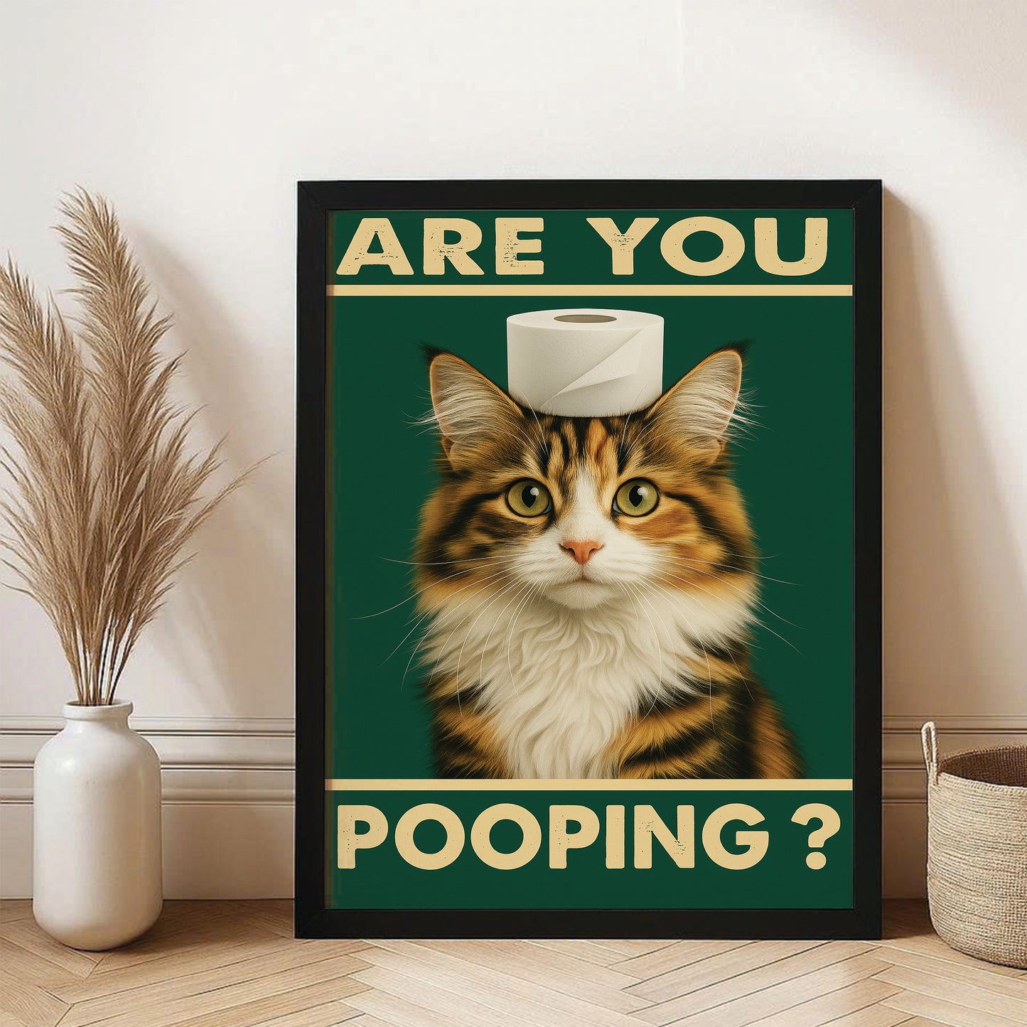 Custom Photo Funny Cat In Bathroom Canvas Framed Wall Art