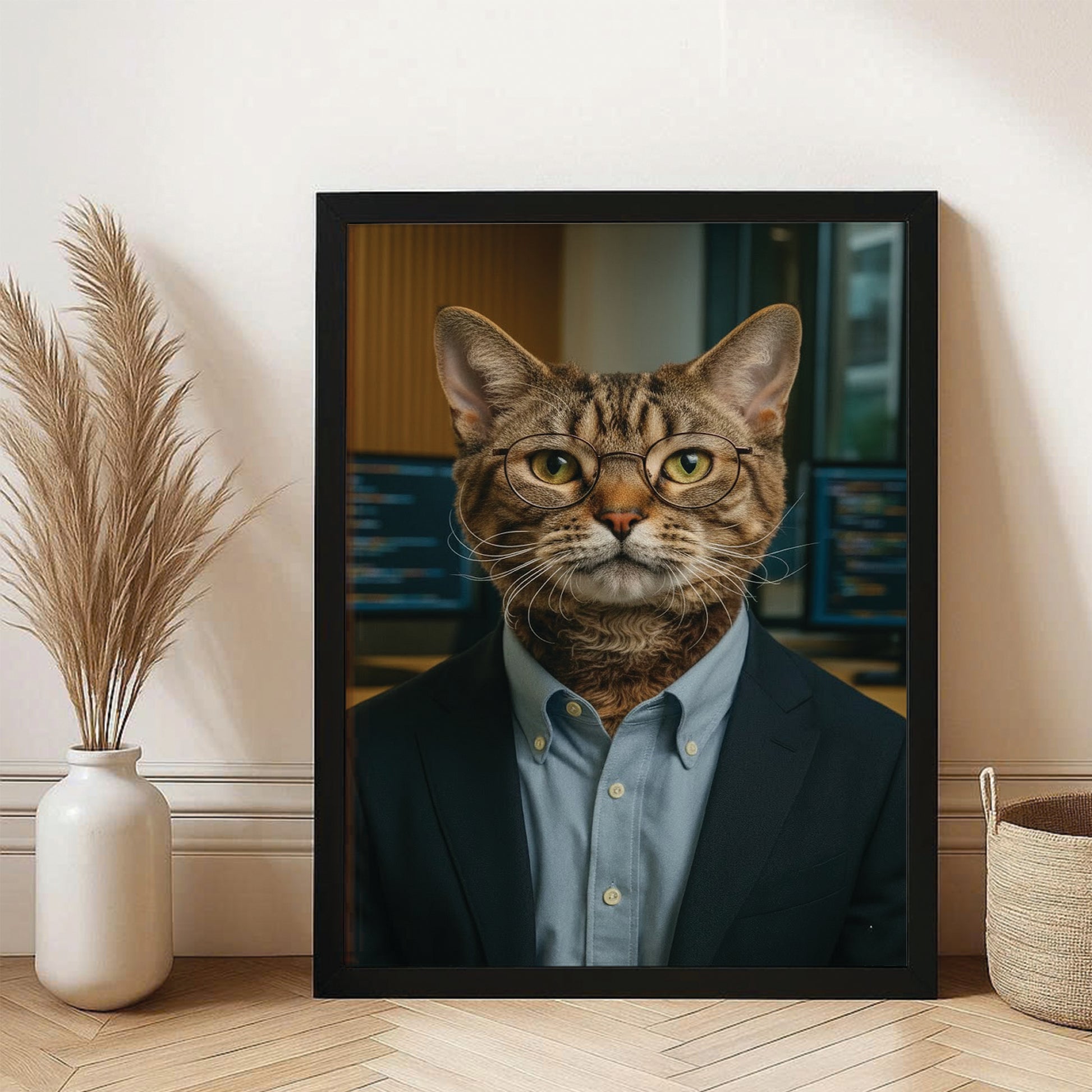 Custom Photo Software Developer Cat Canvas Framed Wall Art Gift For Cat Lovers