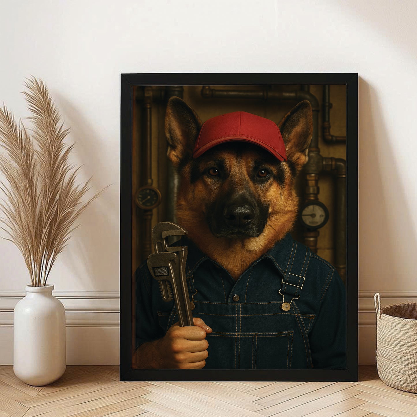 Custom Photo Plumber Dog Canvas Framed Wall Art Gift For Dog Lovers