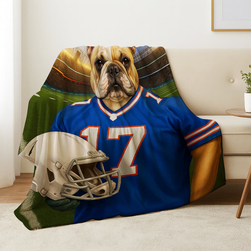 Custom Dog Photo Football Style Blanket For Dog Lover