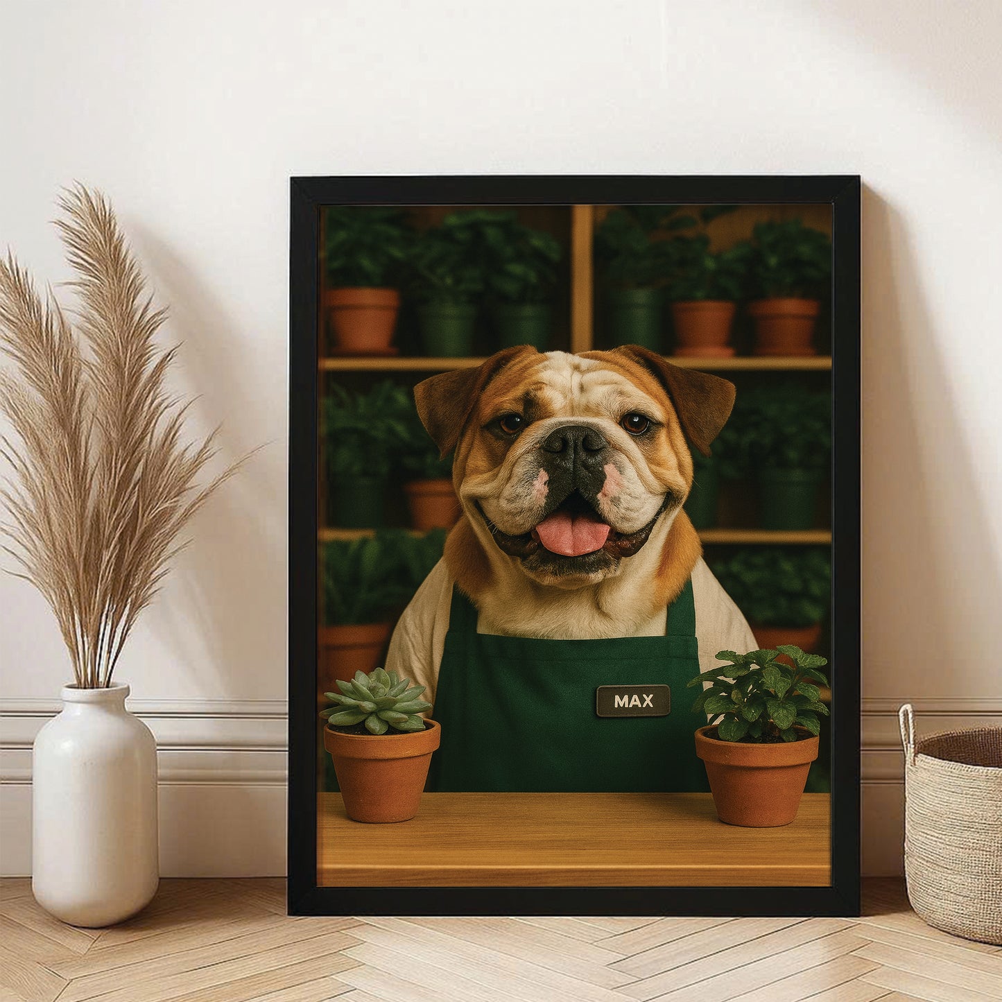 Custom Photo Gardener Dog Canvas Framed Wall Art Gift For Dog Lovers