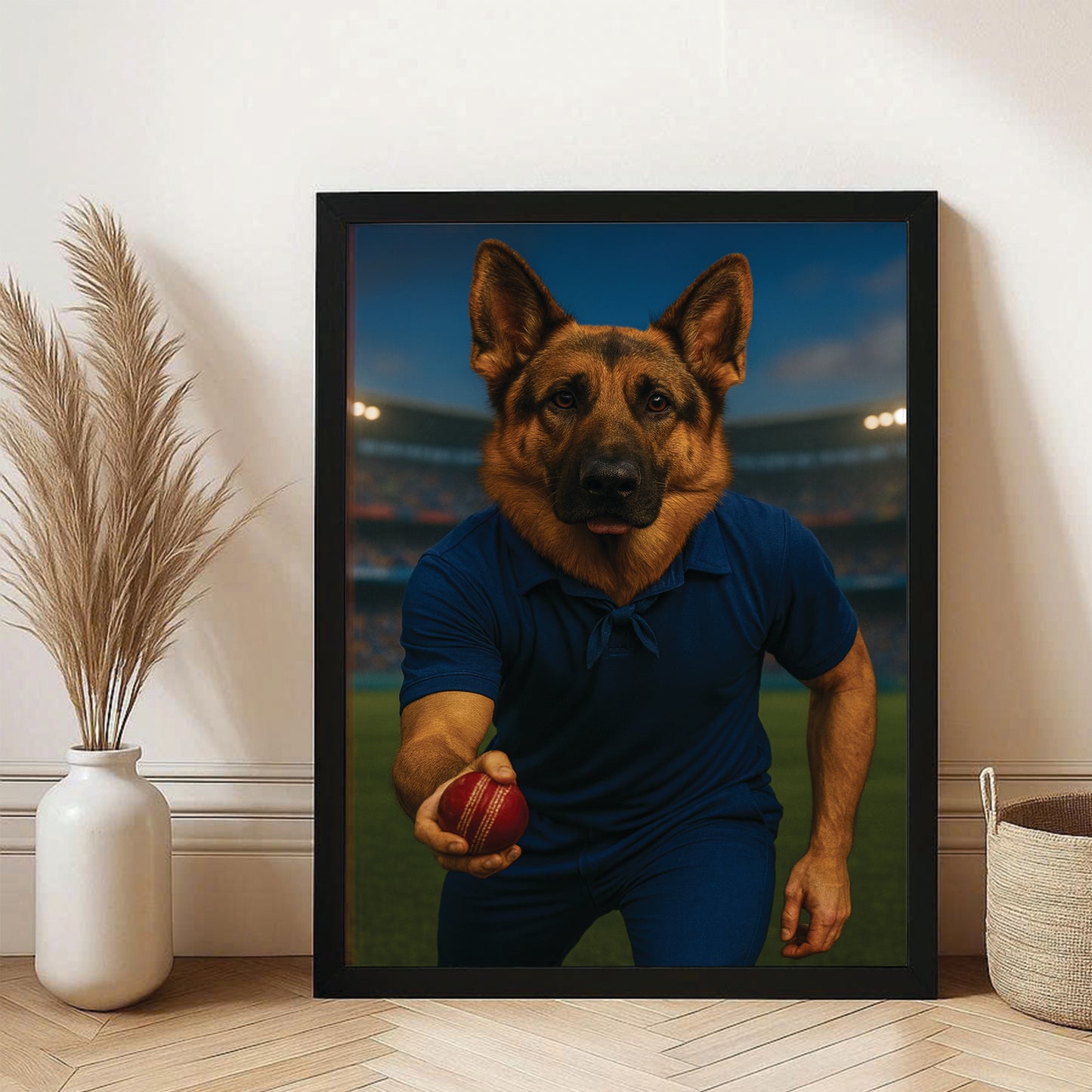 Custom Photo Bowler Dog Canvas Framed Wall Art Gift For Dog Lovers