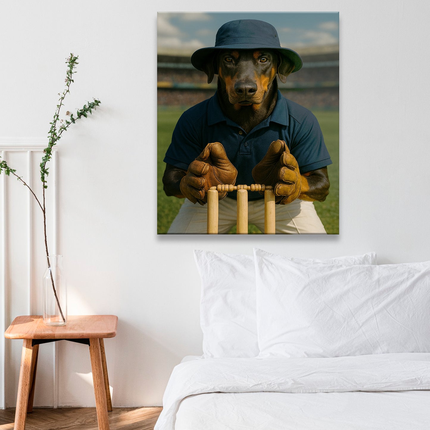 Custom Photo Cricket Player Dog Canvas Gift For Dog Lovers