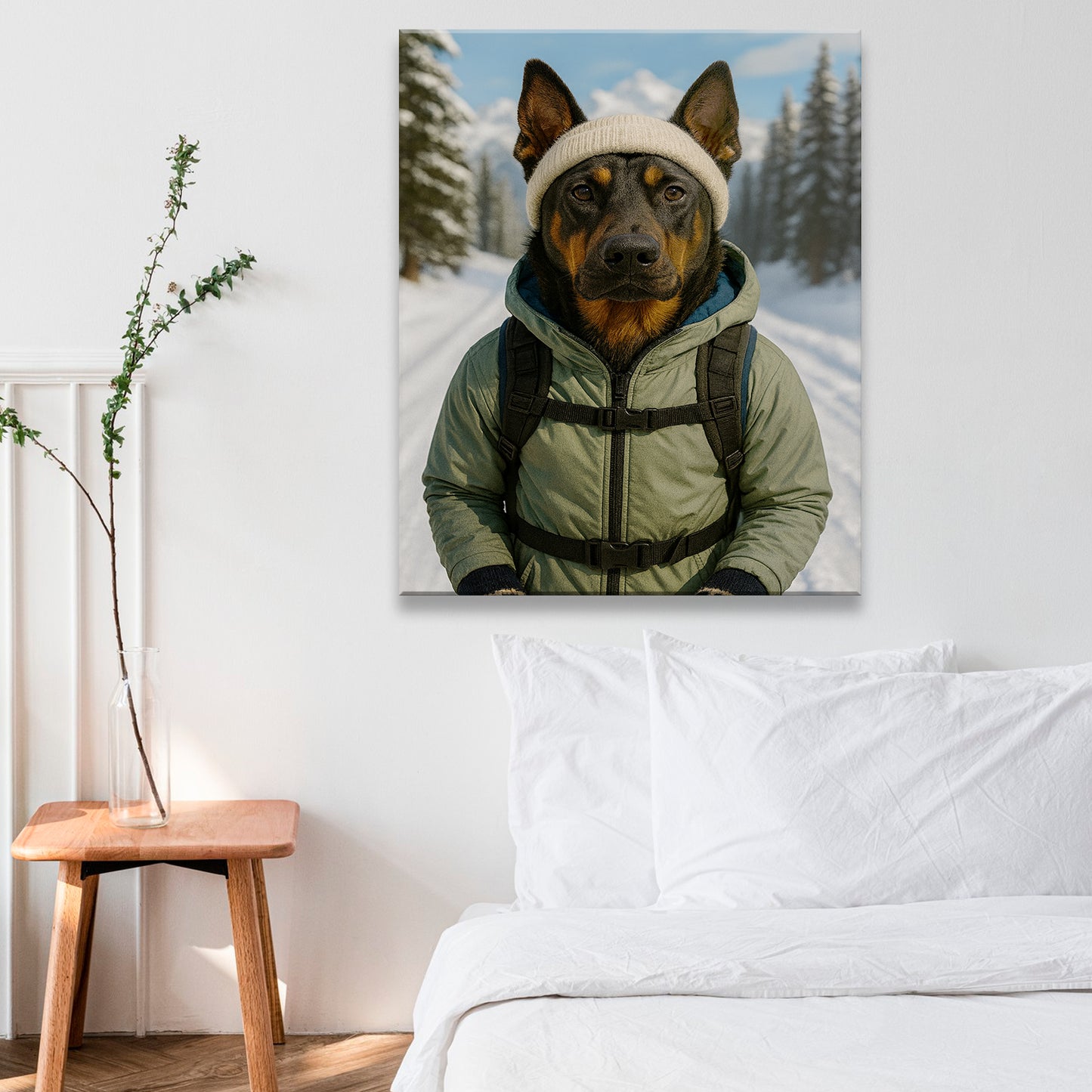 Custom Photo Winter Hiker Dog Canvas Gift For Dog Lovers