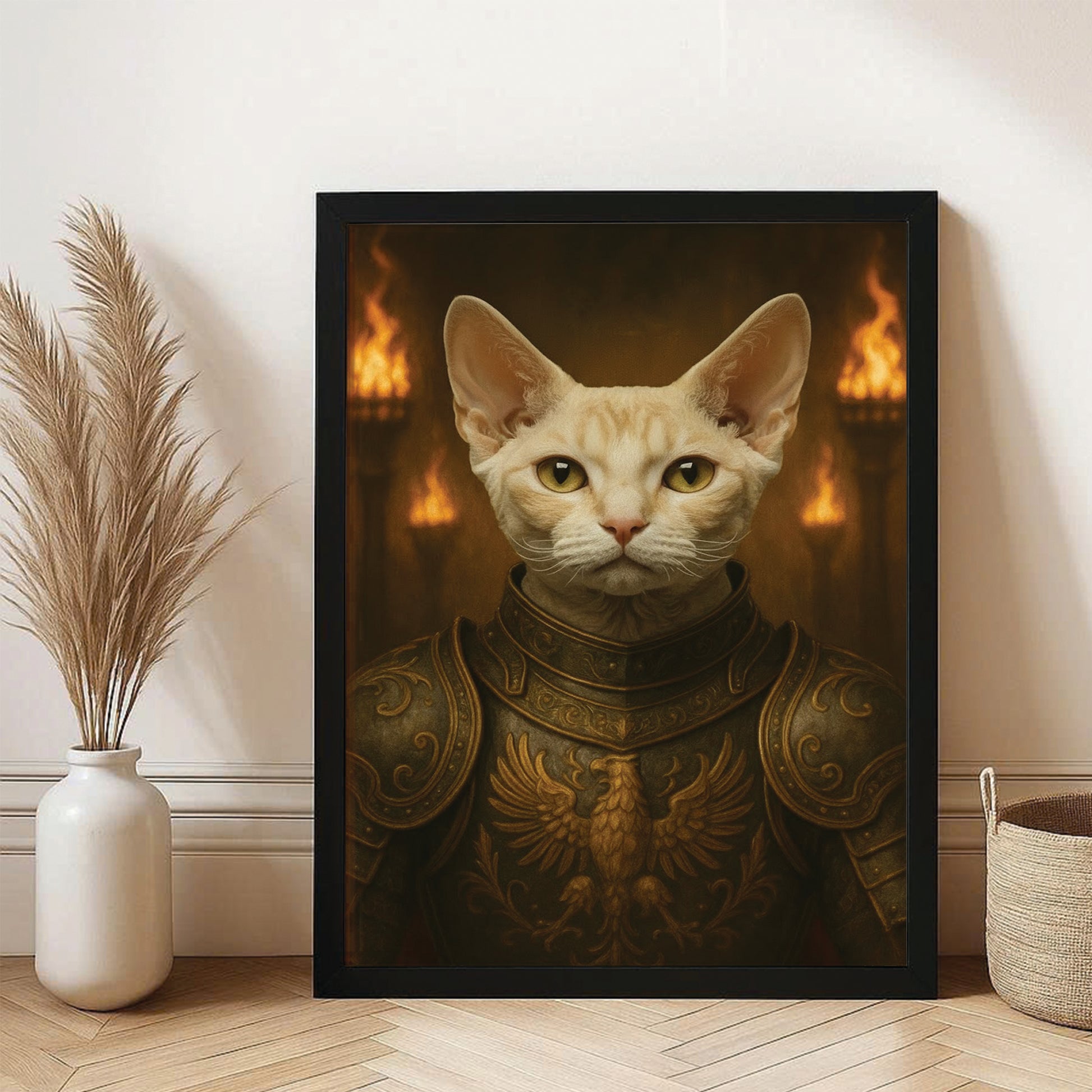 Custom Photo Cat Knight Royal Canvas Framed Wall Art Gift For Cat Lovers