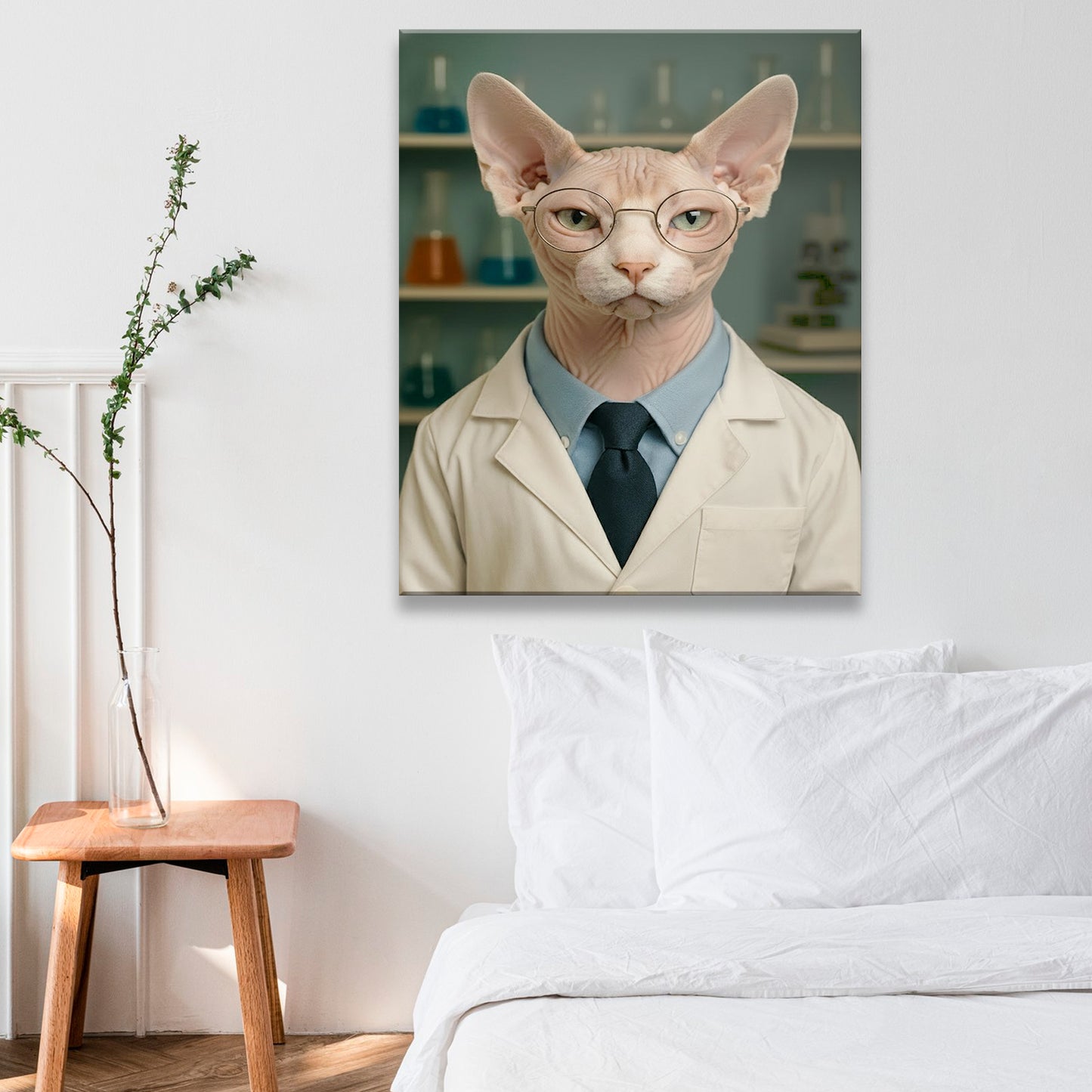 Custom Photo Scientist Cat Canvas Gift For Cat Lovers
