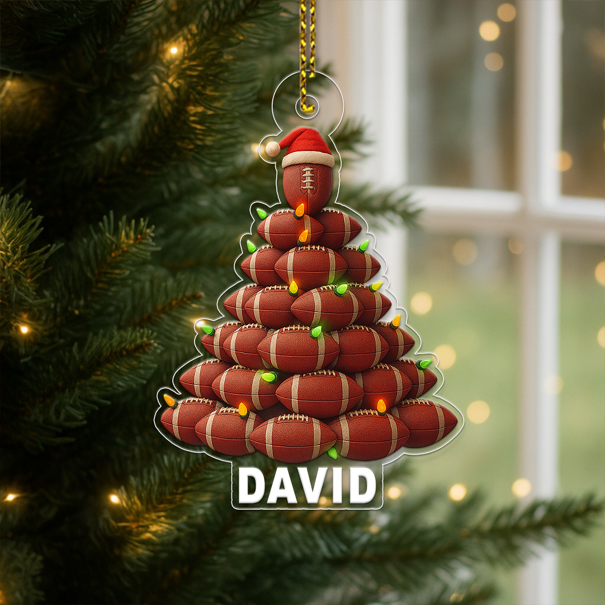Custom Name Football Xmas Tree Acrylic Ornament Christmas Gift