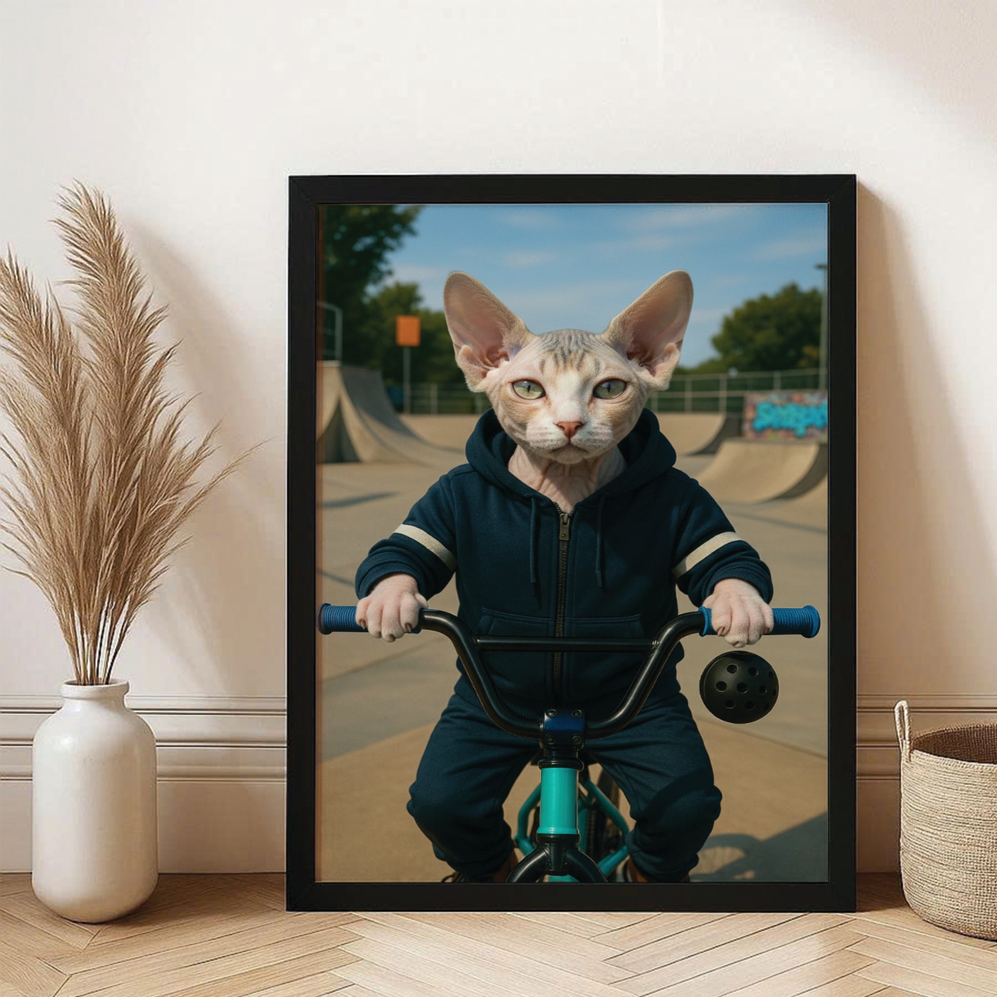 Custom Photo Bmx Bike Cat Canvas Framed Wall Art Gift For Cat Lovers