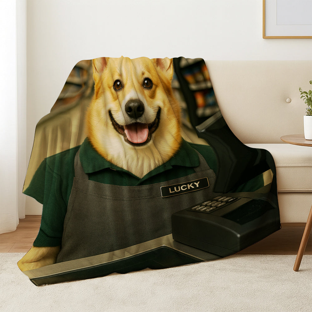 Custom Photo Cashier Dog BlanketGift For Dog Lovers