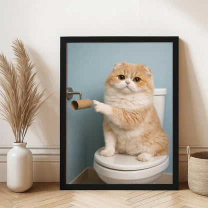 Custom Photo Cat Bathroom Style 33 Canvas Framed Wall Art Gift For Cat Lovers
