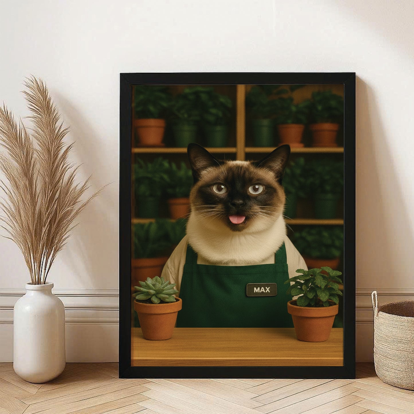 Custom Photo Gardener Cat Canvas Framed Wall Art  Gift For Cat Lovers