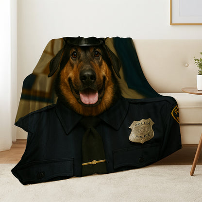 Custom Photo Police Dog BlanketGift For Dog Lovers