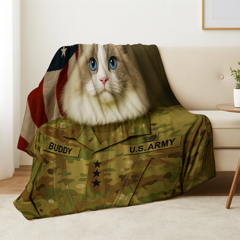 Custom Cat Photo Us Army Blanket _ Gift For Cat Lovers