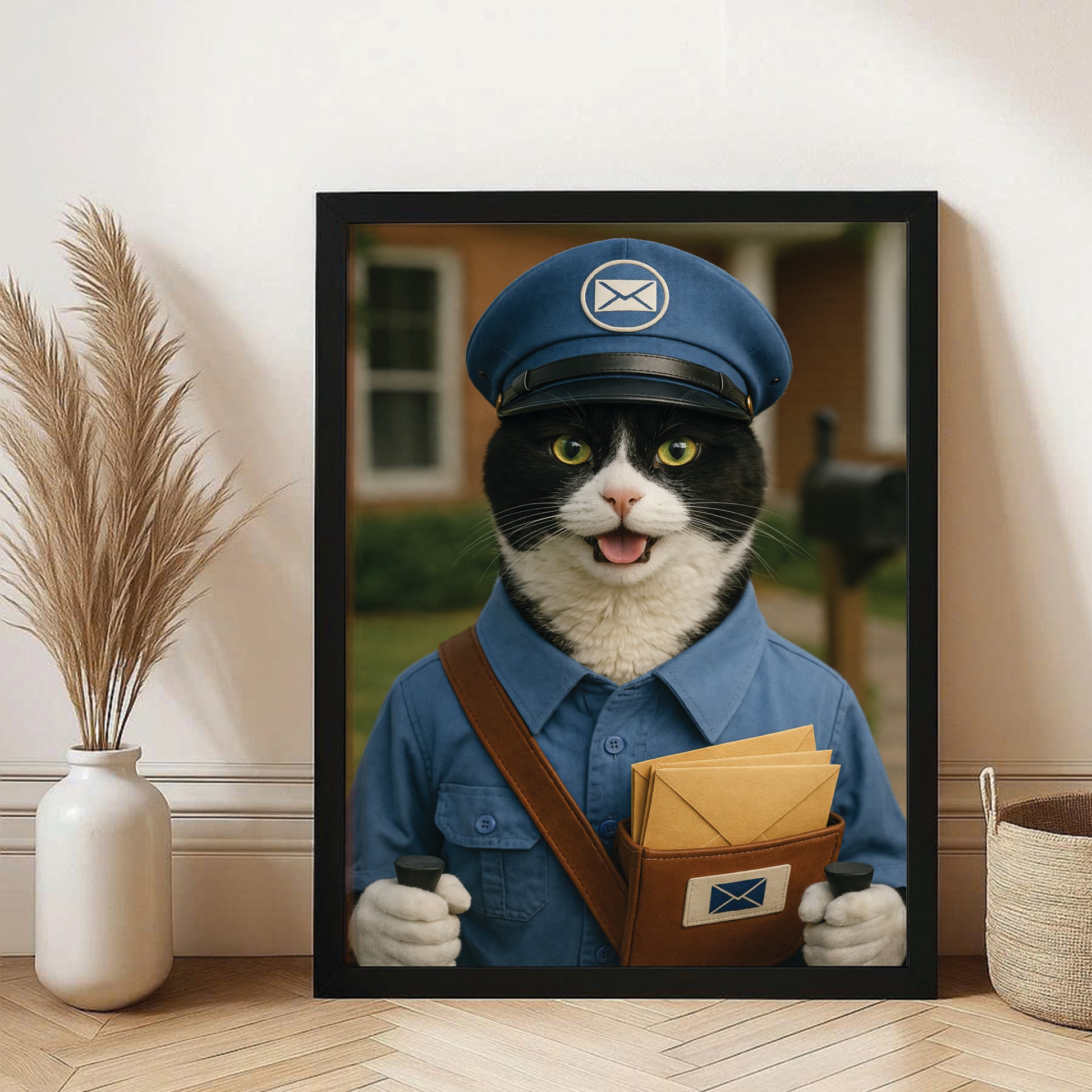 Custom Photo Mail Carrier Cat Canvas Framed Wall Art Gift For Cat Lovers