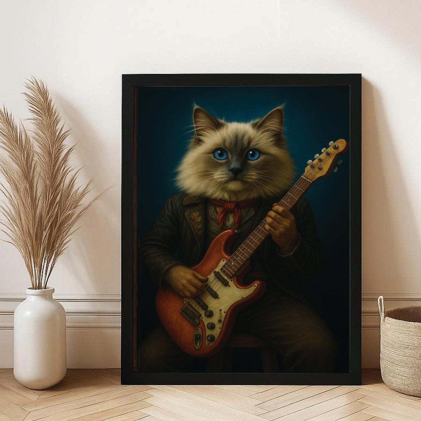 Custom Photo Cat Rock n Roll Canvas Framed Wall Art Gift For Cat Lovers