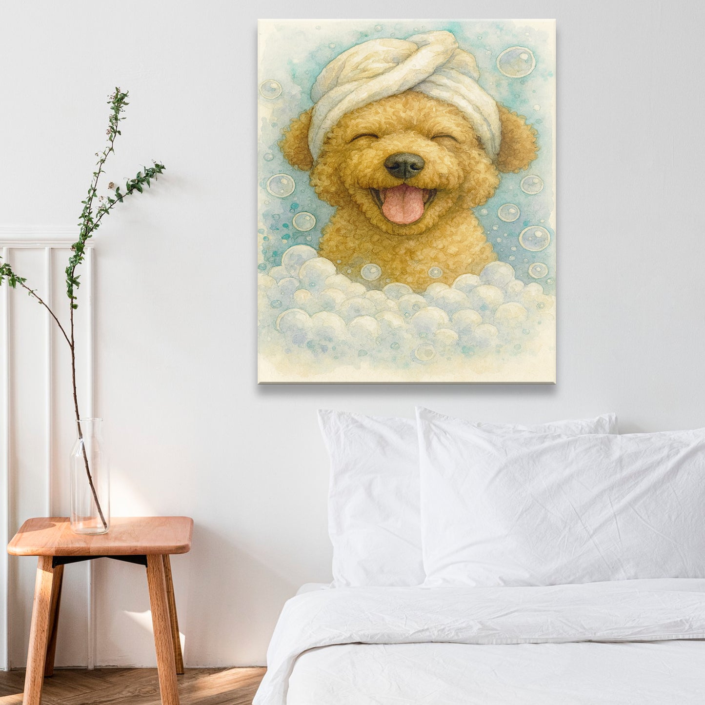 Custom Dog Potrait In Bathroom Canvas