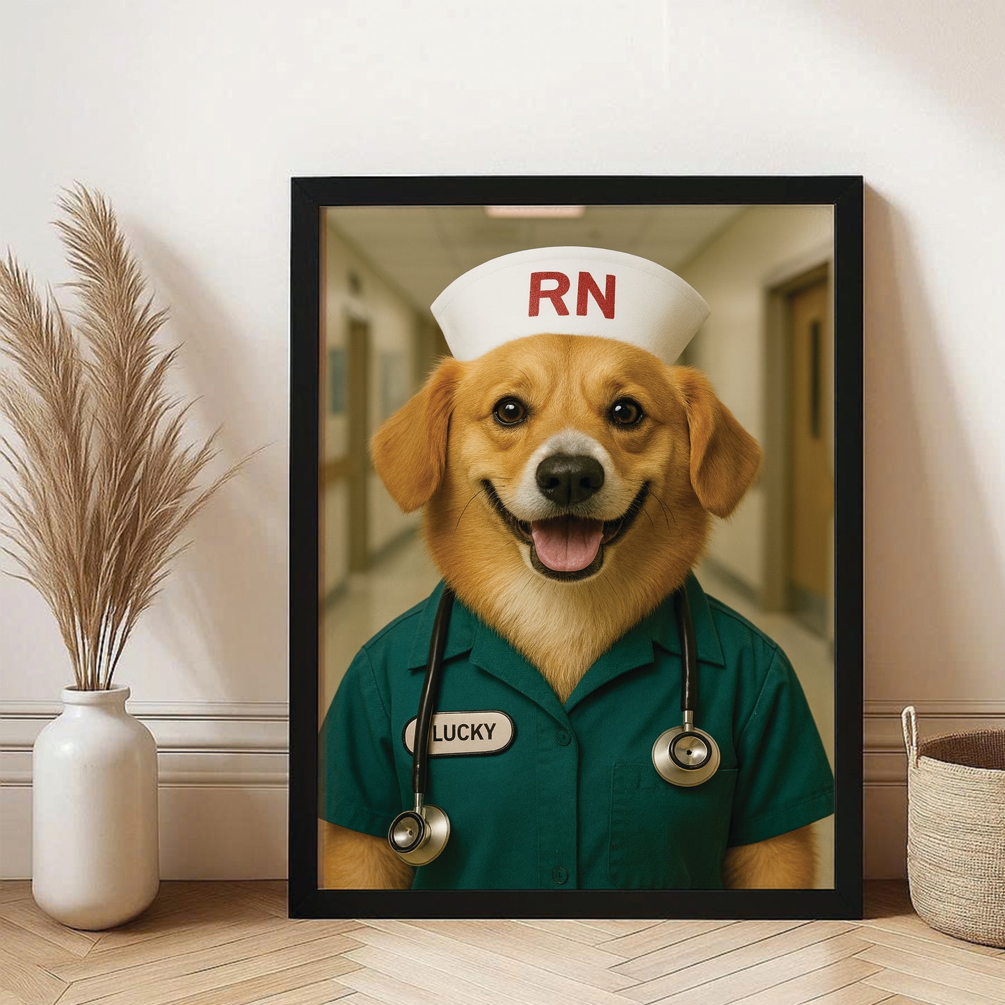 Custom Photo Registed Nurse Dog Canvas Framed Wall Art Gift For Dog Lovers