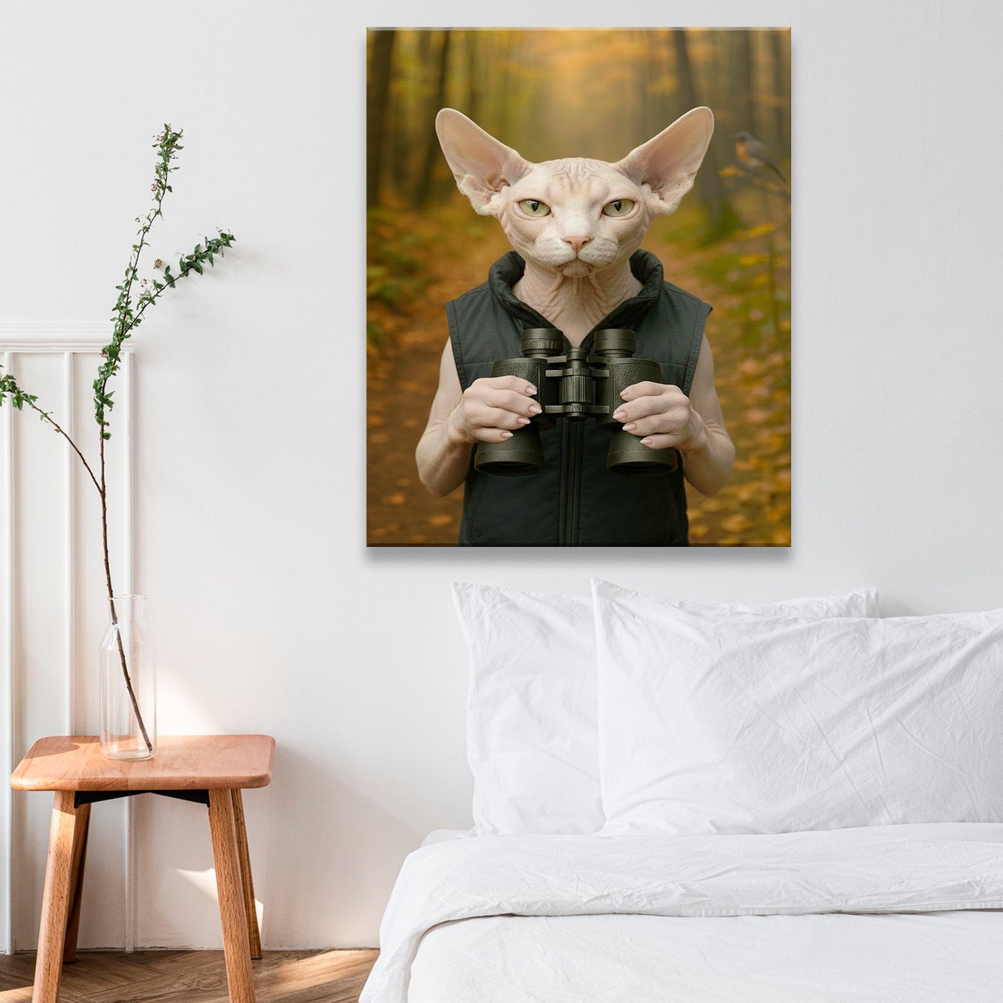 Custom Photo Bird Watching Cat Canvas Gift For Cat Lovers