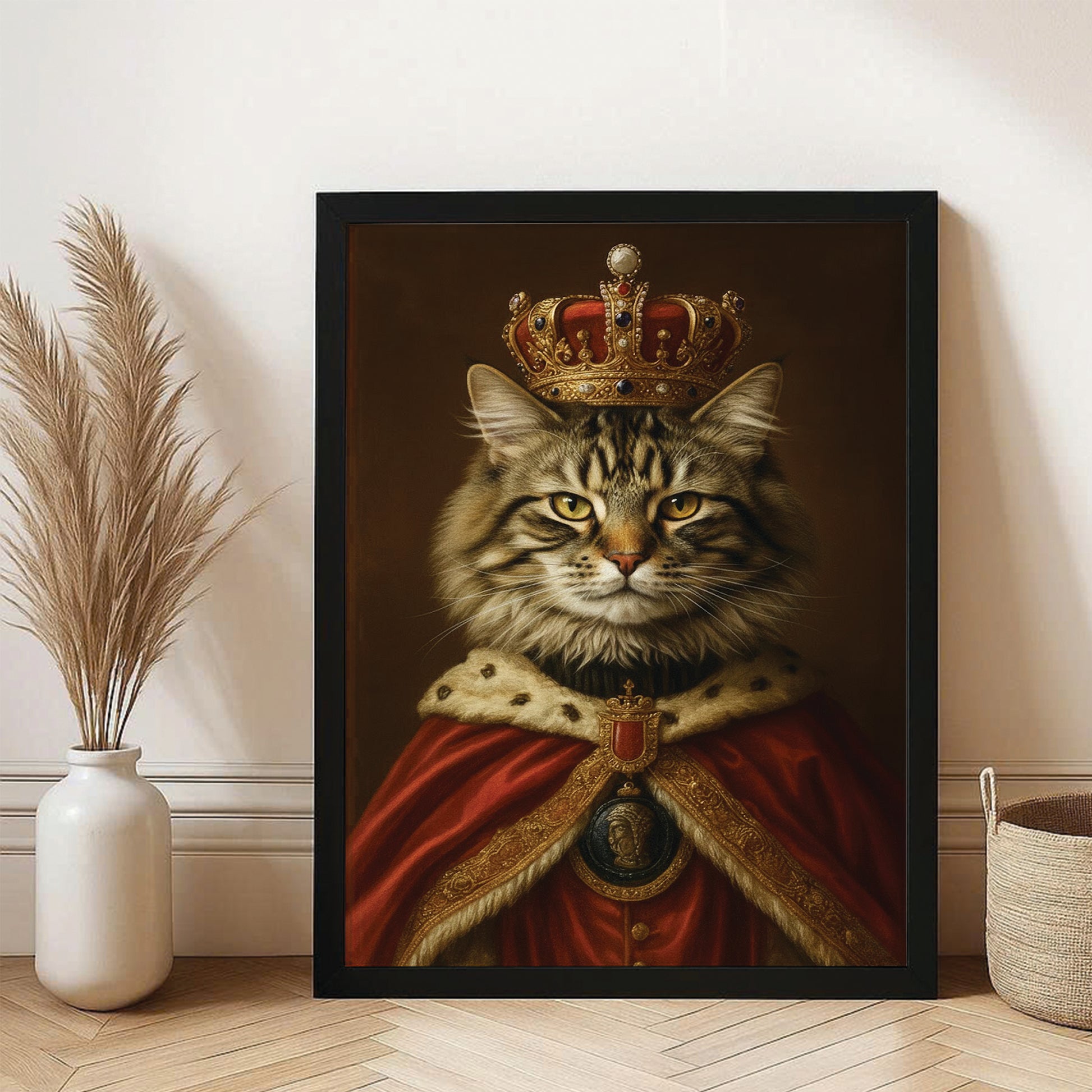 Custom Photo Royal Cat With Crown Canvas Framed Wall Art Gift For Cat Lovers