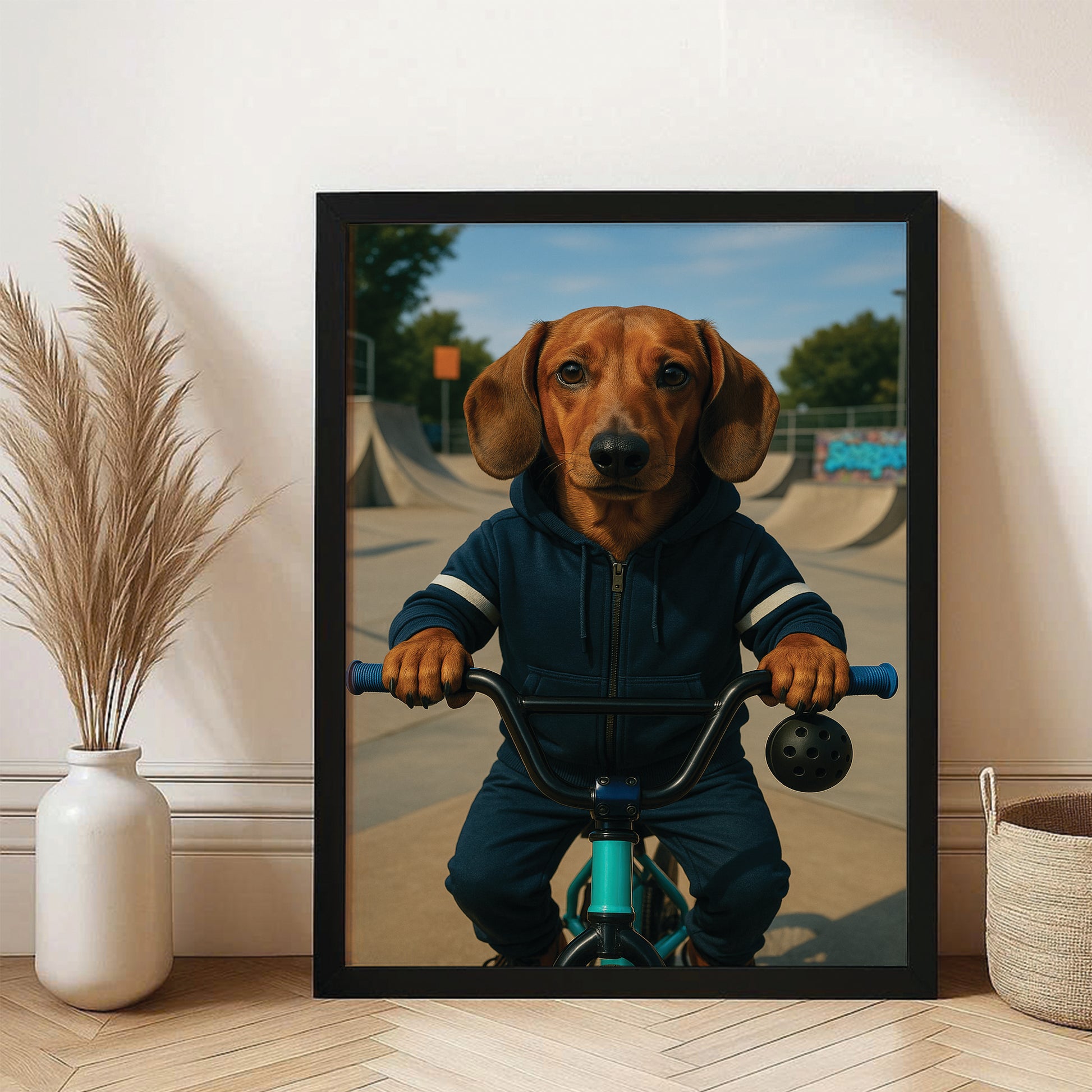 Custom Photo Bmx Bike Dog Canvas Framed Wall Art Gift For Dog Lovers