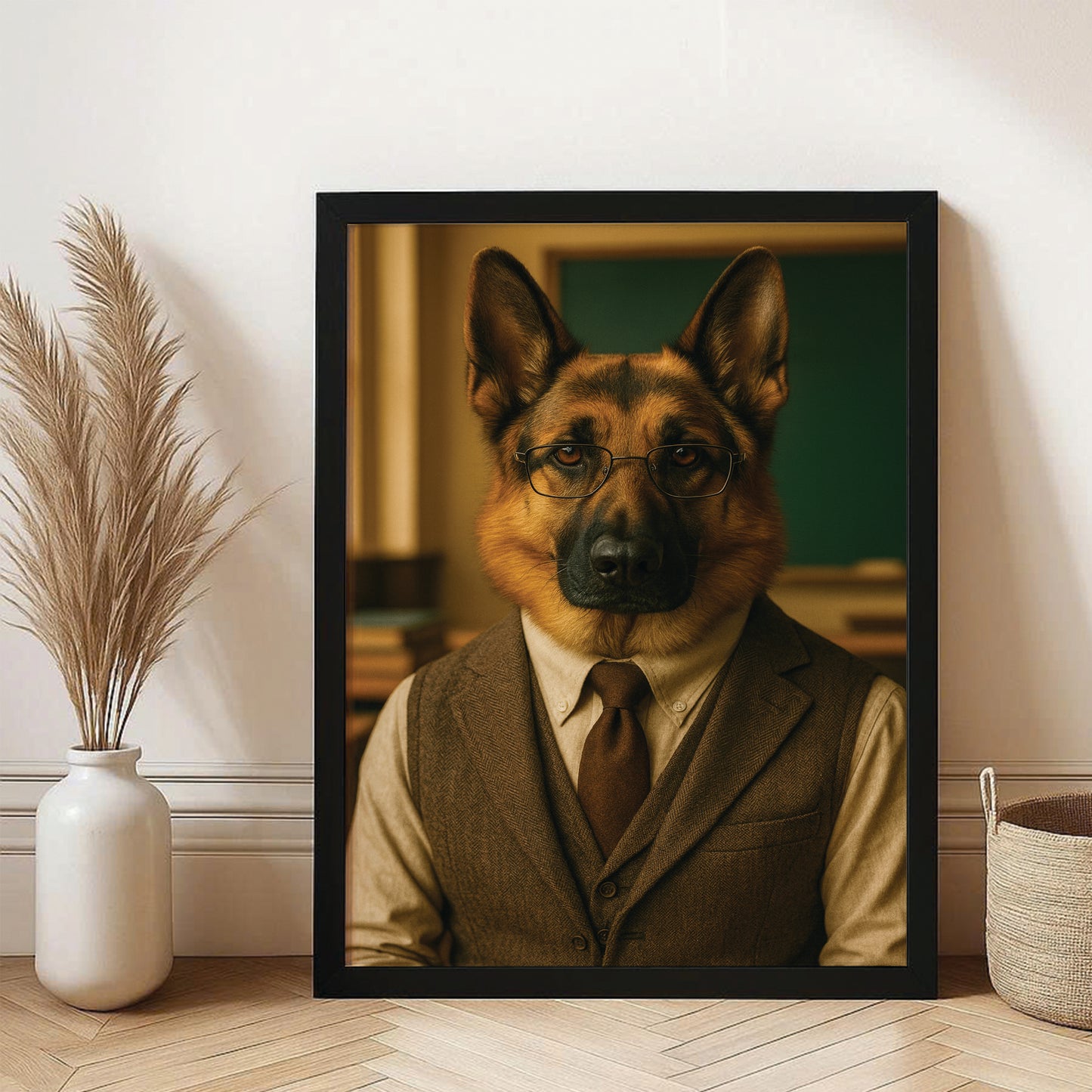 Custom Photo Professor Teacher Dog Canvas Framed Wall Art Gift For Dog Lovers