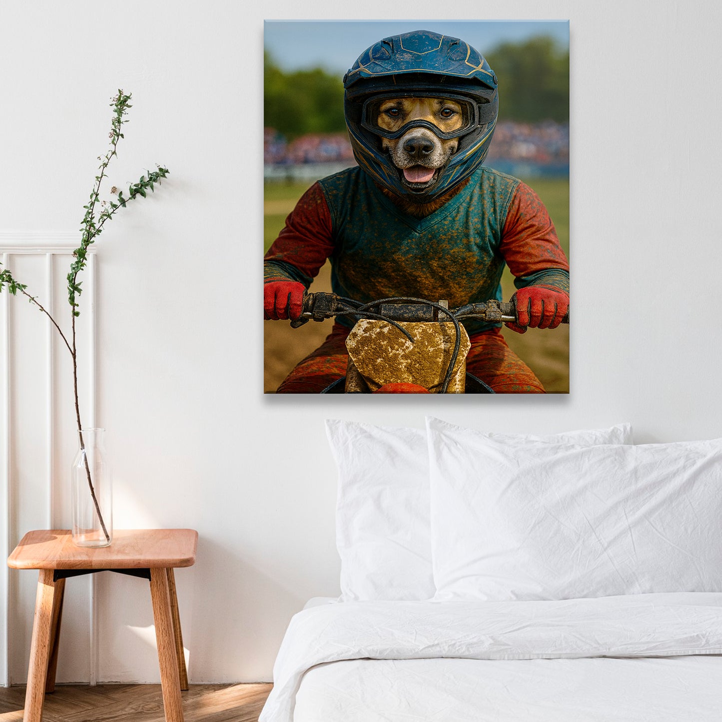 Custom Photo Dirt Bike Dog Canvas Gift For Dog Lovers