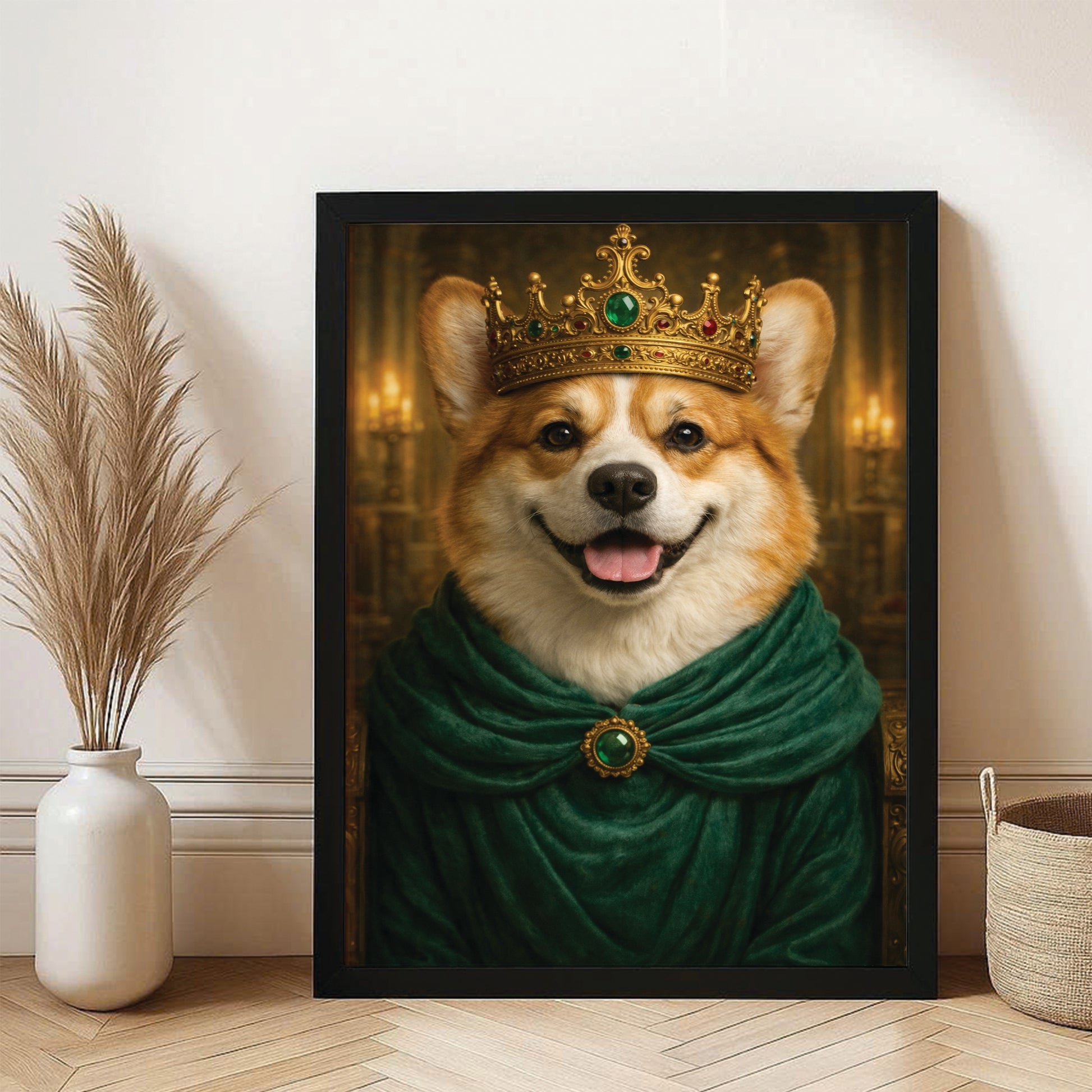 Custom Photo Royal King Queen Dog Canvas Framed Wall Art Gift For Dog Lovers