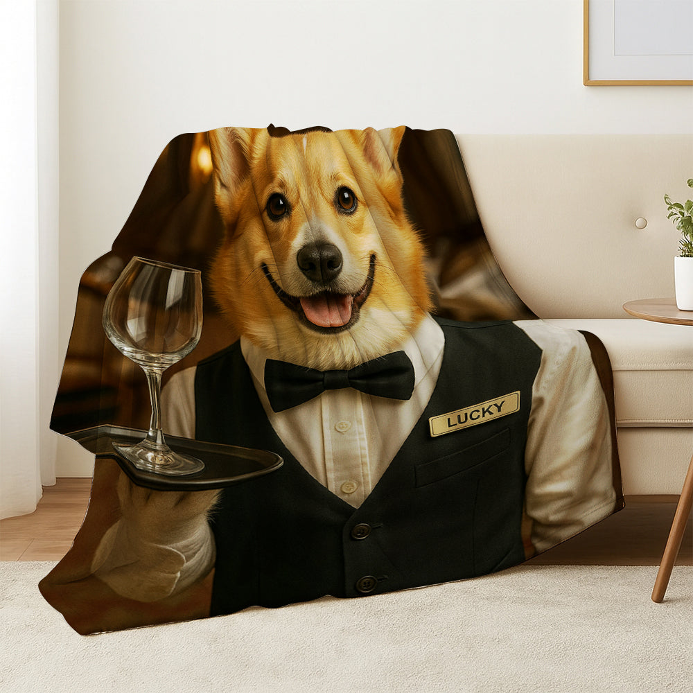 Custom Photo Dog Waiter Restaurant BlanketGift For Dog Lovers
