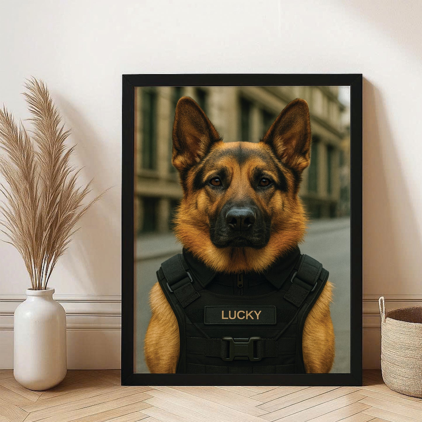 Custom Photo Tactical Dog Canvas Framed Wall Art Gift For Dog Lovers