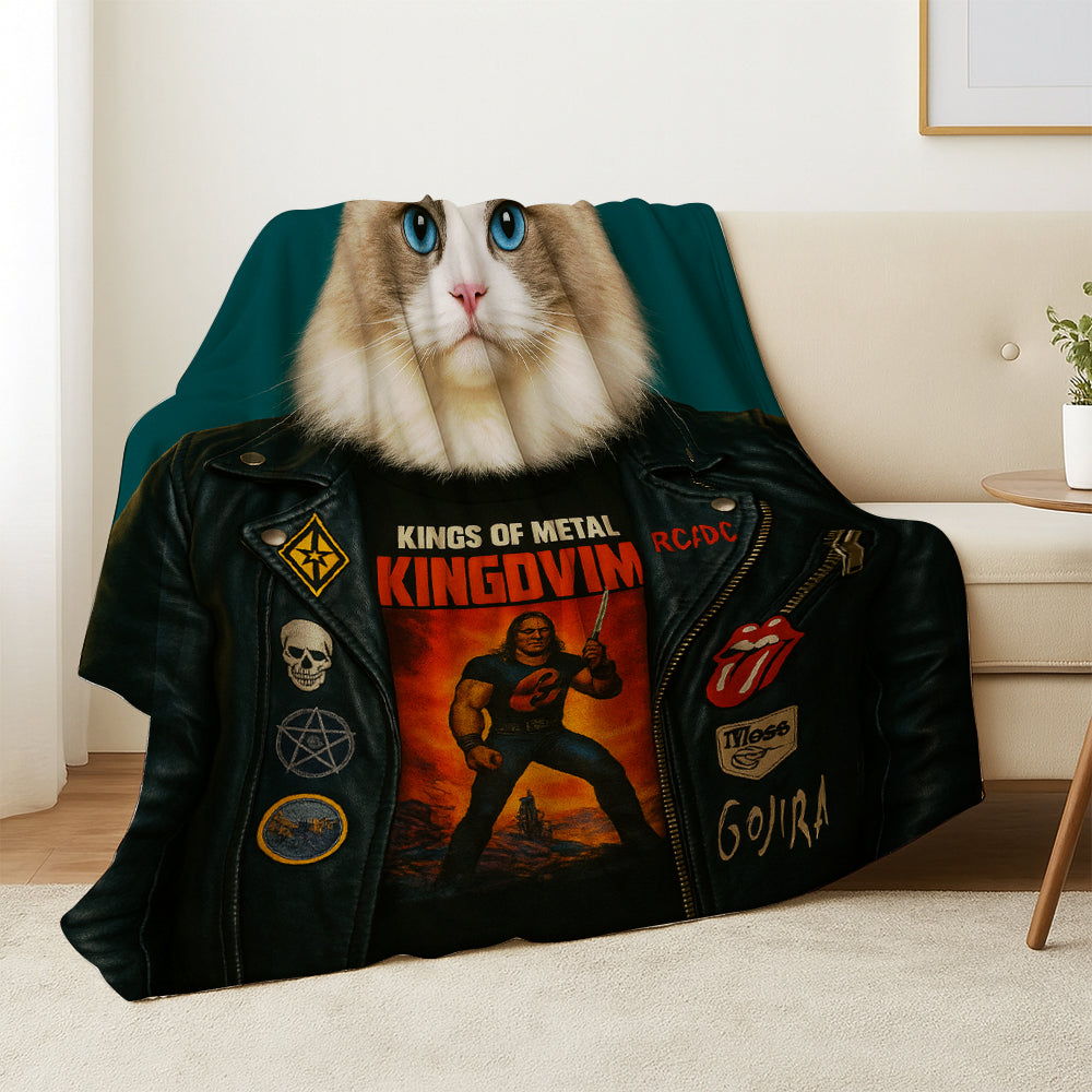 Custom Photo Cat Rock n Roll Blanket