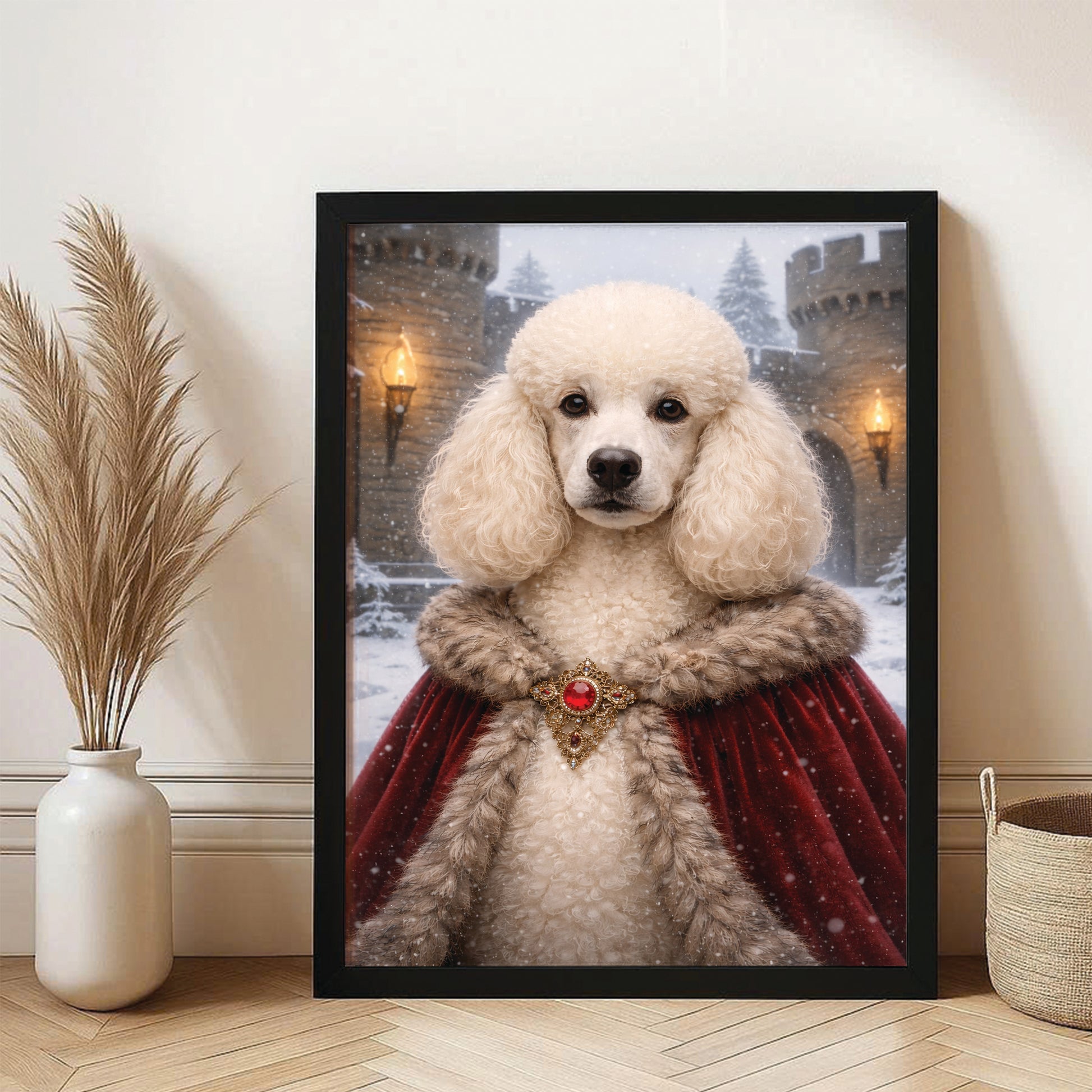 Custom Photo Winter King Royal Canvas Framed Wall Art Gift For Dog Lovers