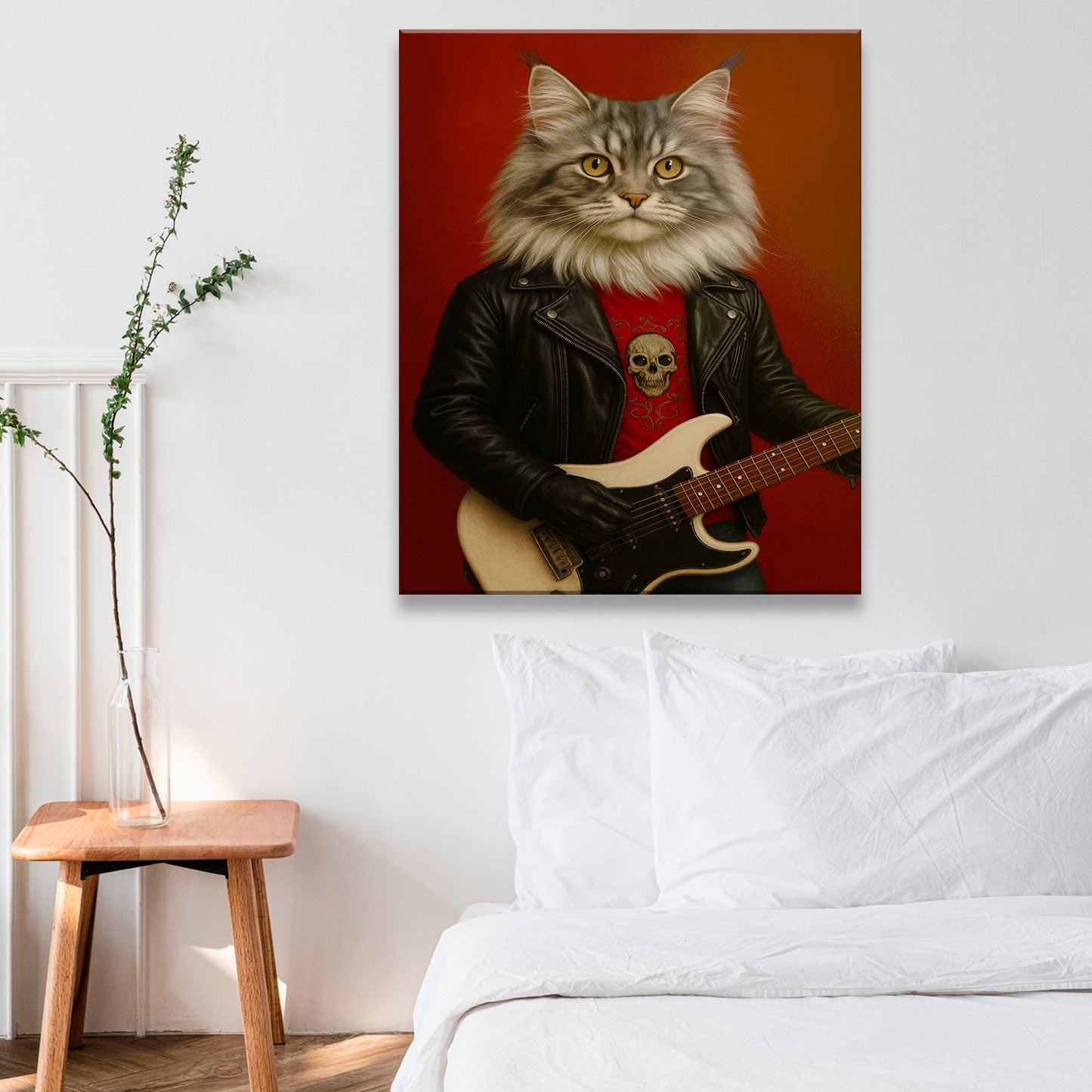 Custom Photo Guitarist Cat Canvas Gift For Cat