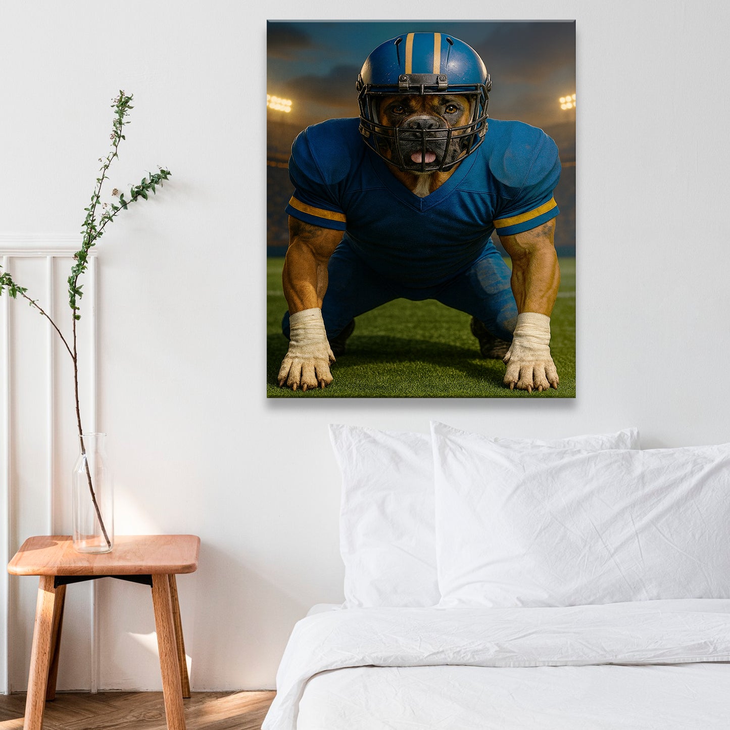 Custom Photo Football Player 2 Dog Canvas Gift For Dog Lovers