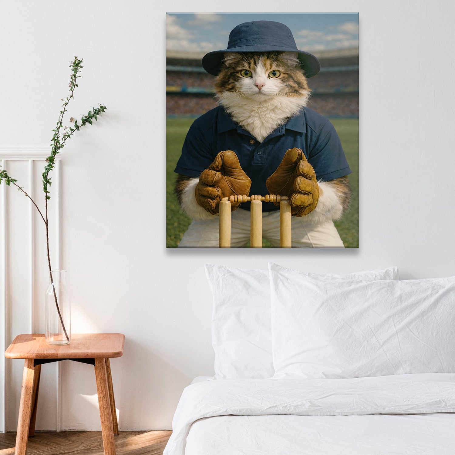 Custom Photo Cricket Player Cat Canvas Gift For Cat Lovers