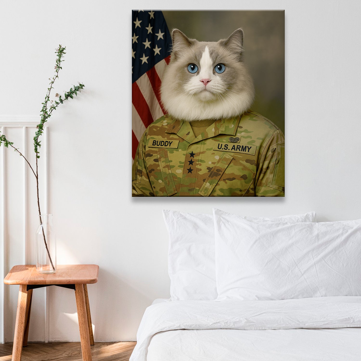 Custom Cat Photo Us Army Canvas _ Gift For Cat Lovers