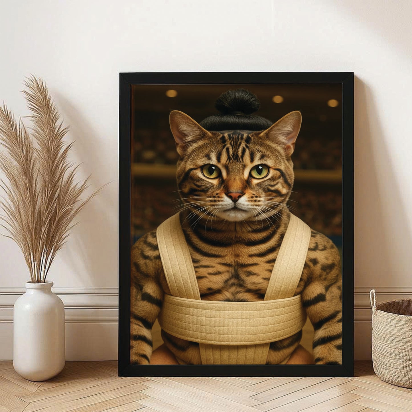 Custom Photo Sumo Cat Canvas Framed Wall Art Gift For Cat Lovers