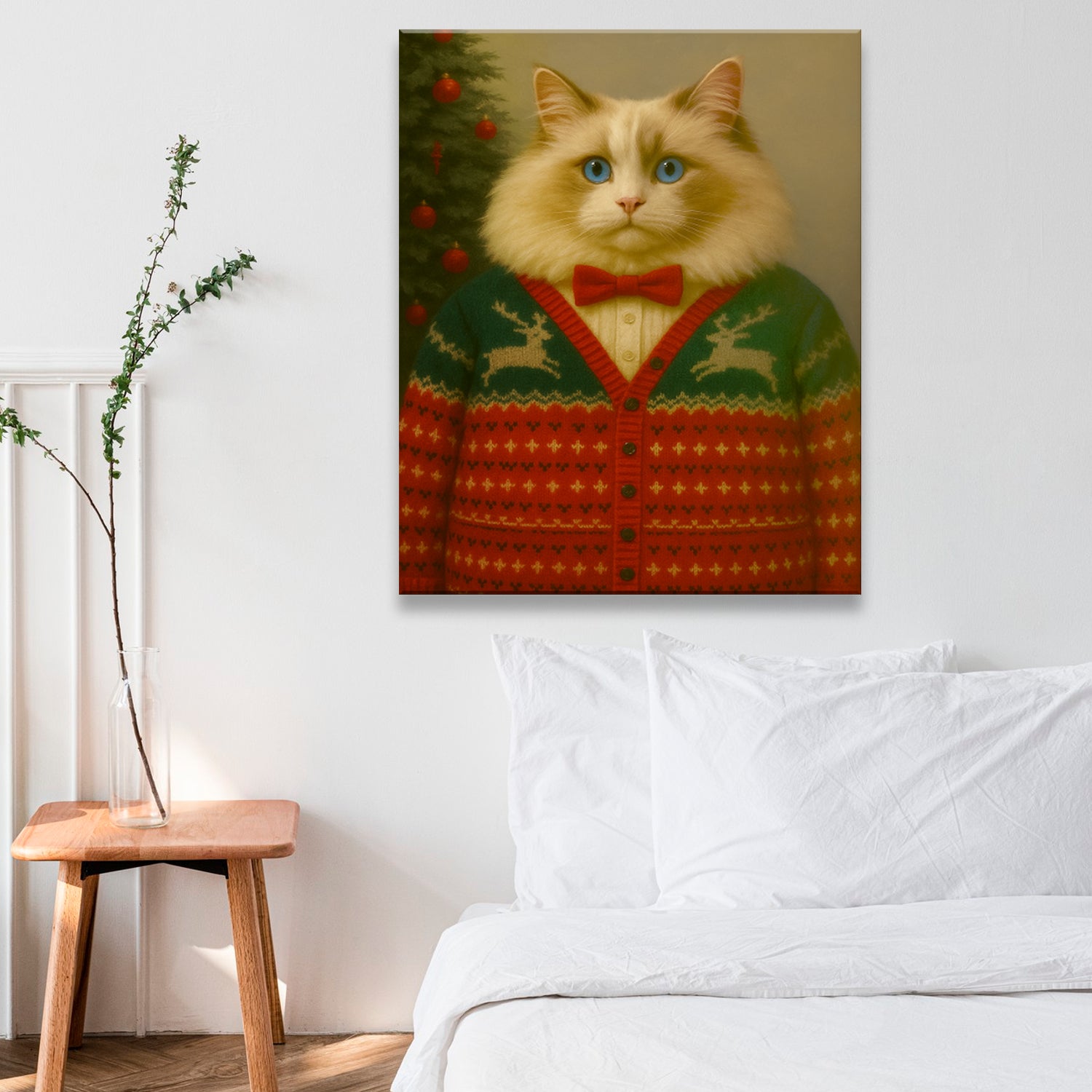Custom Photo Christmas Cat Canvas Gift For Cat Lovers