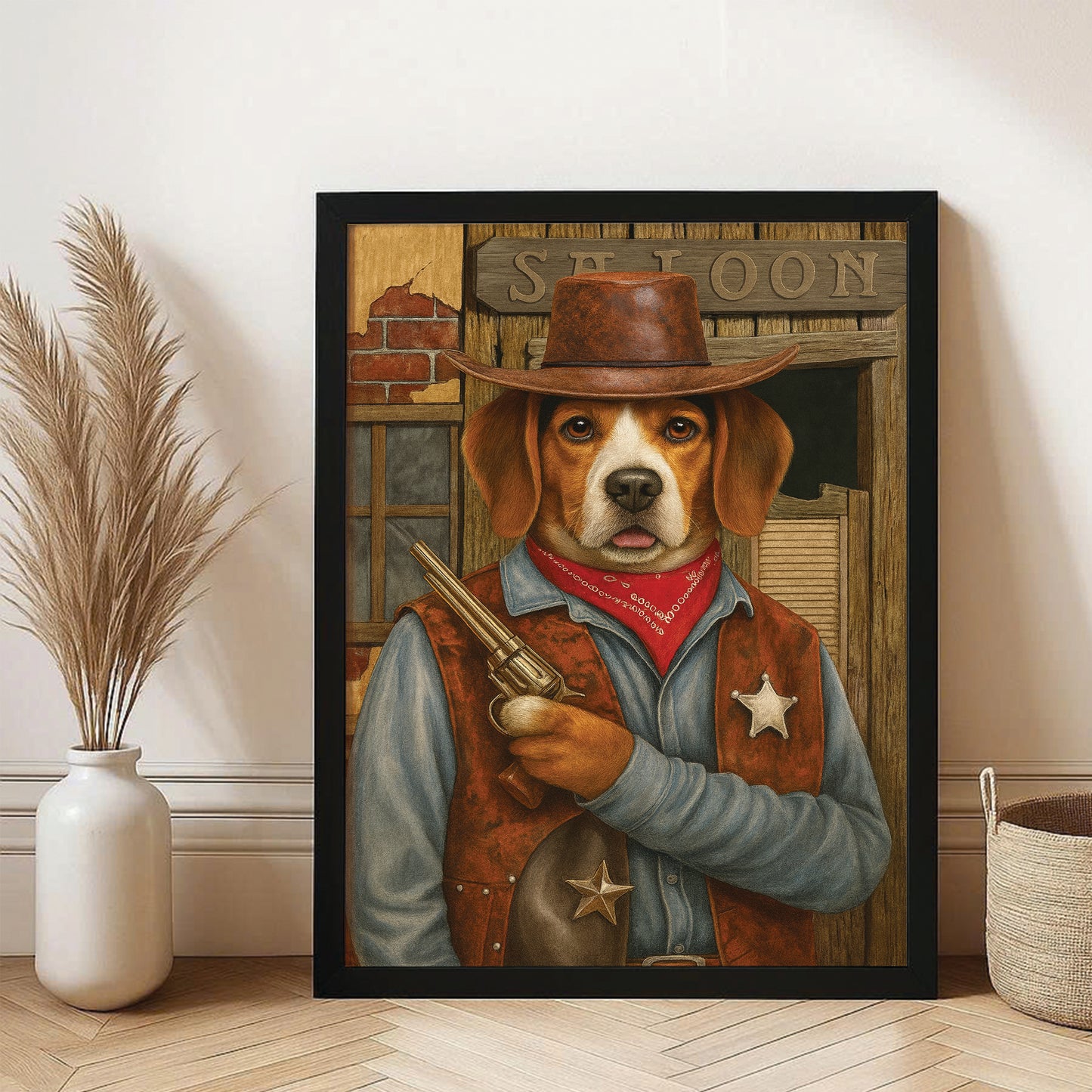 Custom Photo Dog Cowboy Canvas Framed Wall Art