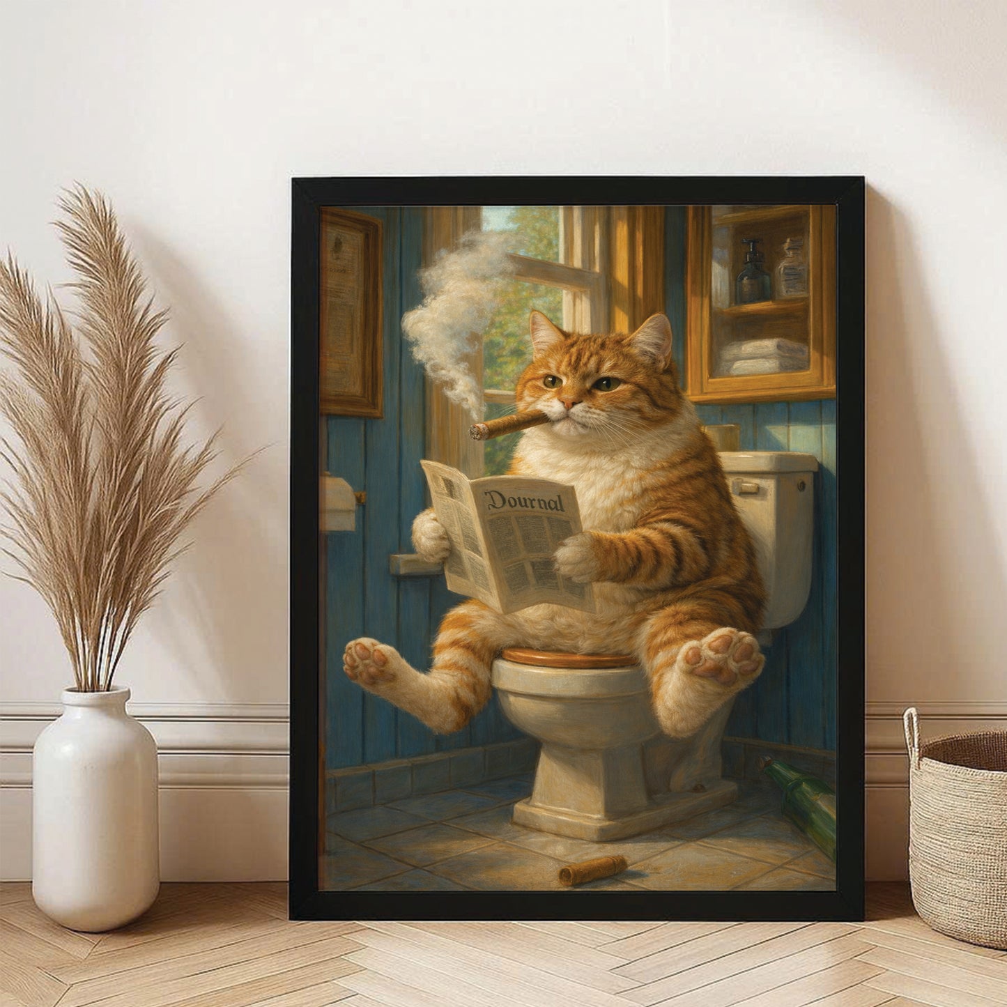 Custom Photo Cat Bathroom Style 12 Canvas Framed Wall Art Gift For Cat Lovers
