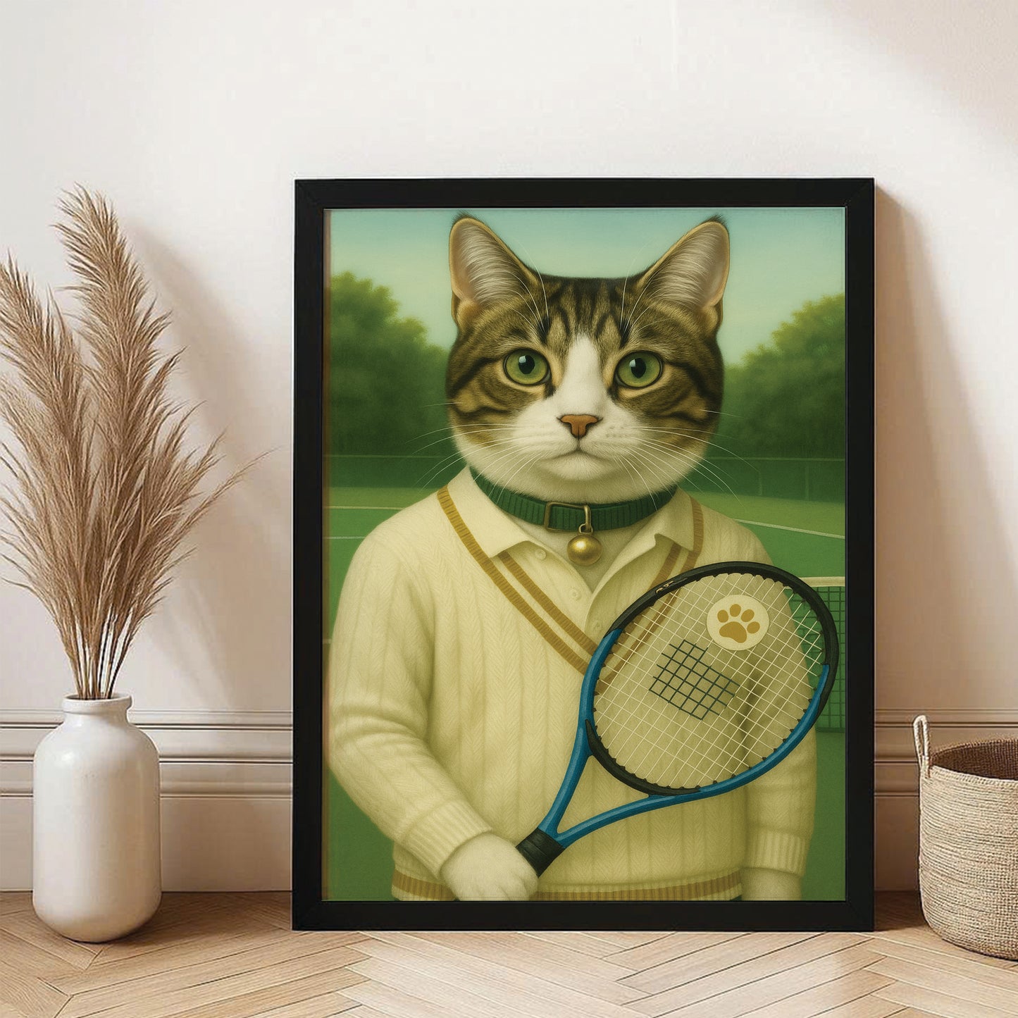 Custom Photo Tennis Player Cat Canvas Framed Wall Art