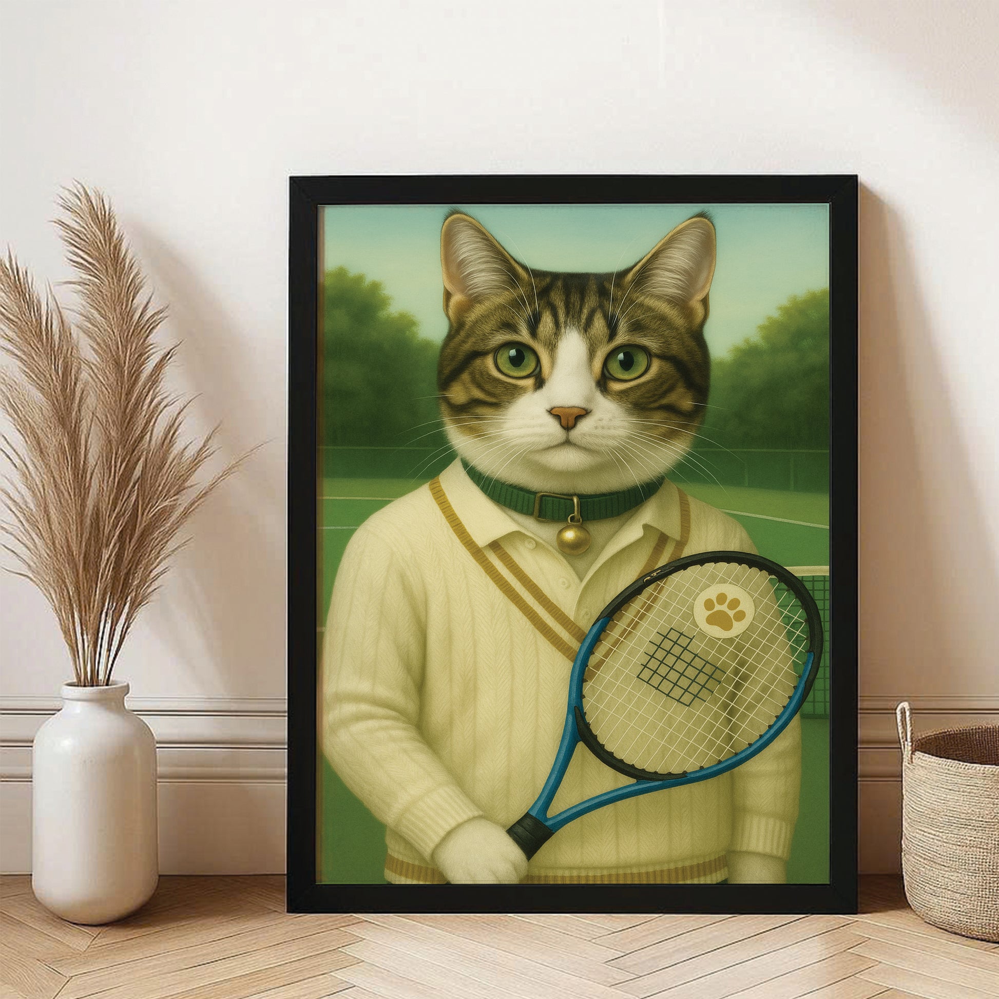 Custom Photo Tennis Player Cat Canvas Framed Wall Art