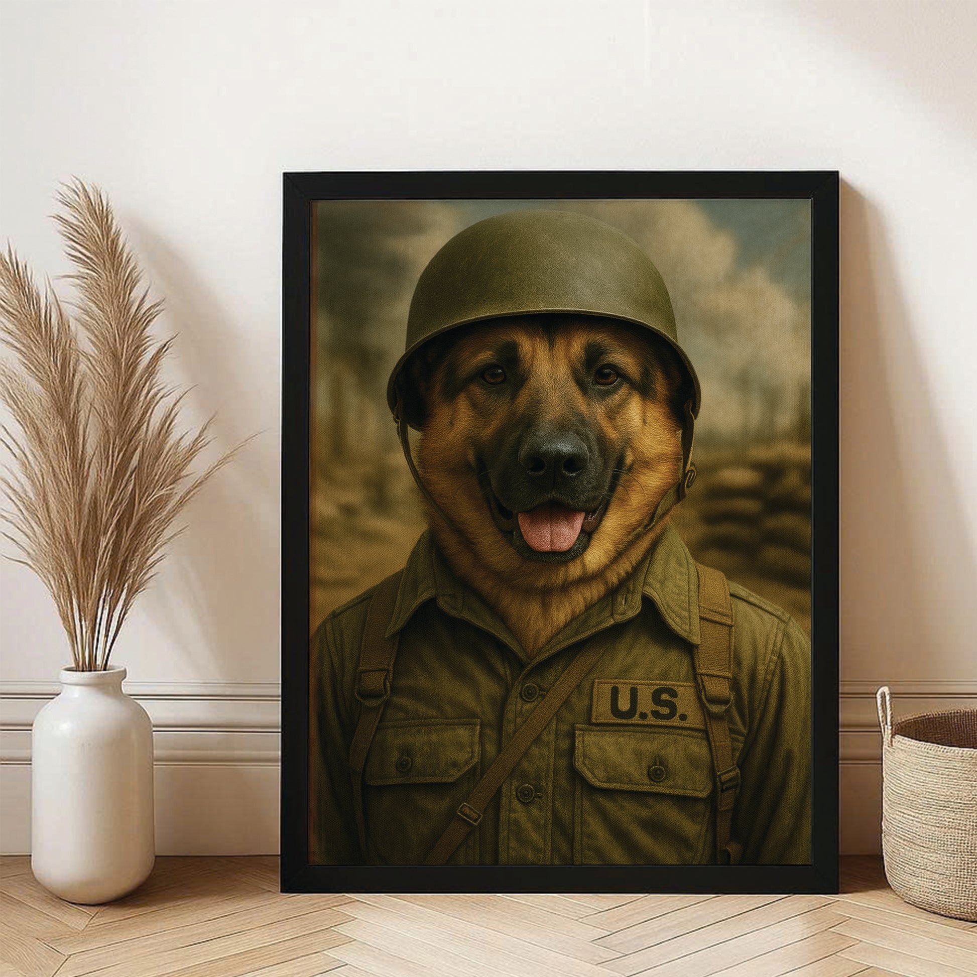 Custom Photo Military Dog Canvas Framed Wall Art Gift For Dog Lovers