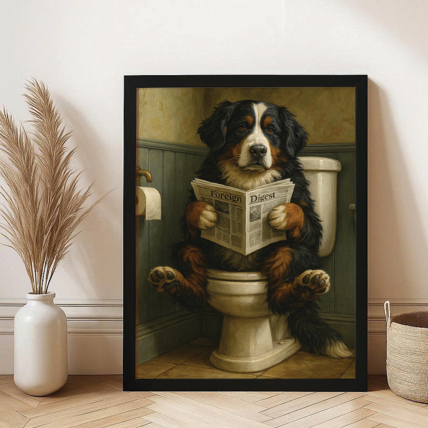 Custom Photo Dog In Bathroom Style 2 Canvas Framed Wall Art Gift For Dog Lovers