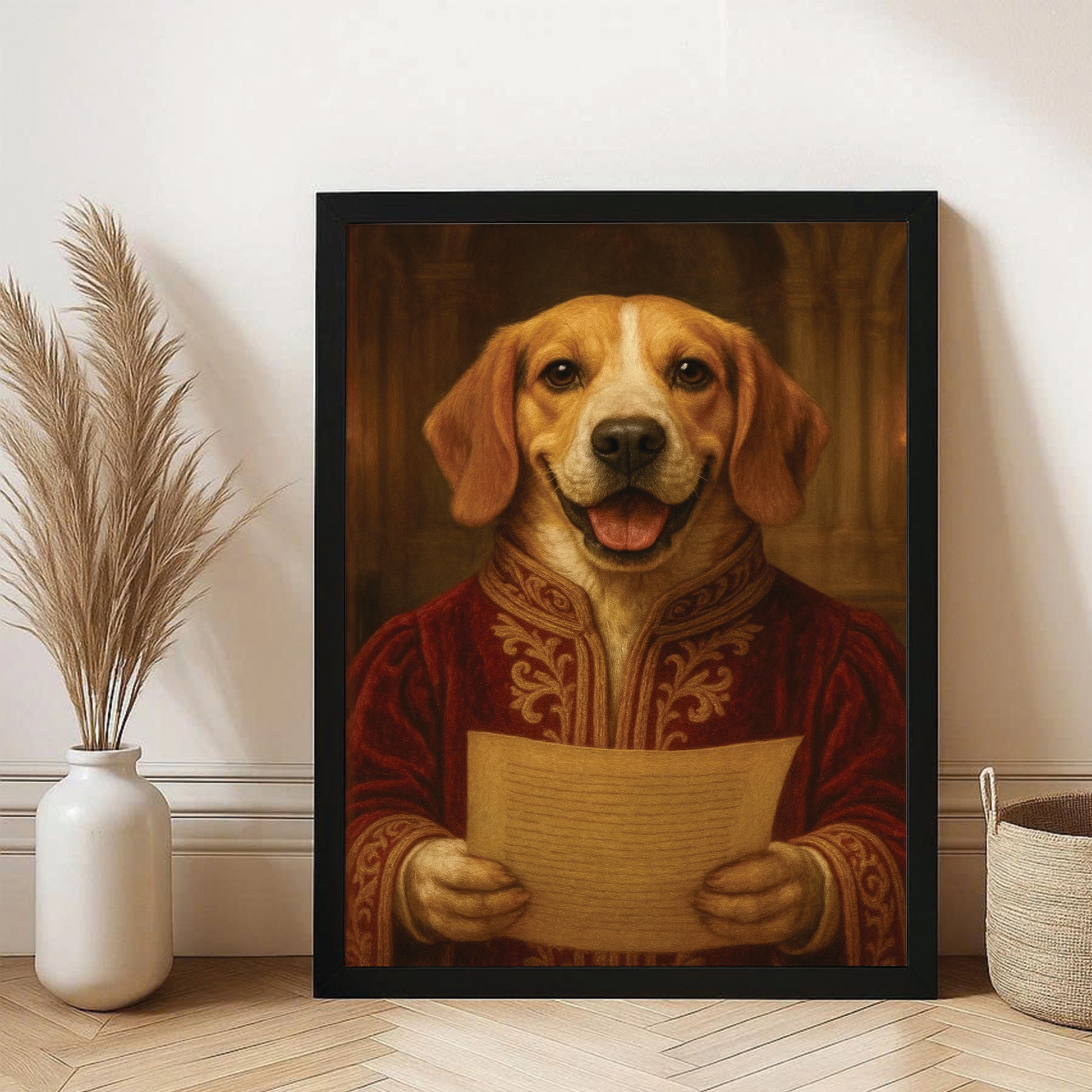 Custom Photo Dog Royal Style 06 Canvas Framed Wall Art Gift For Dog Lovers