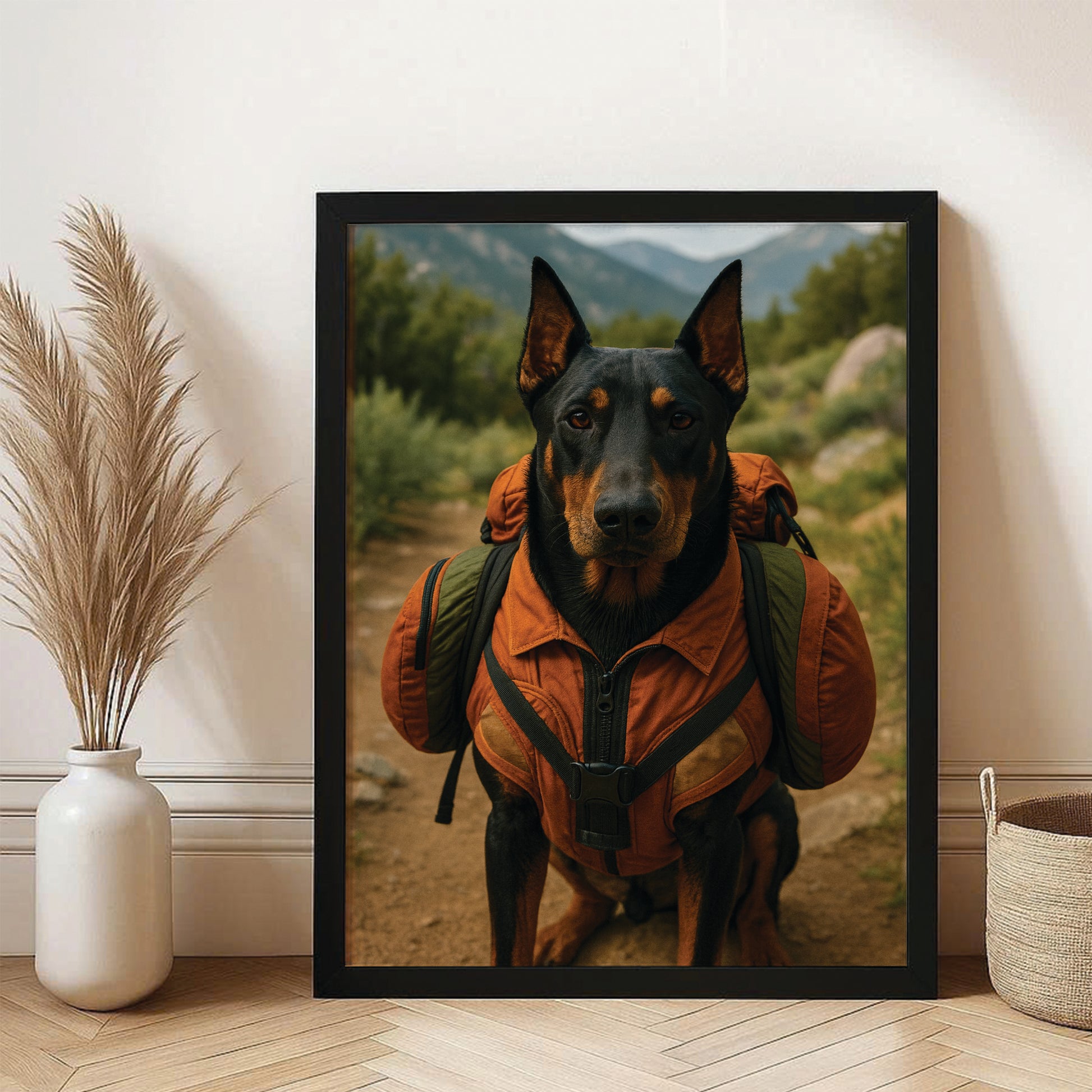 Custom Photo Backpacking Hiking Dog Canvas Framed Wall Art Gift For Dog Lovers