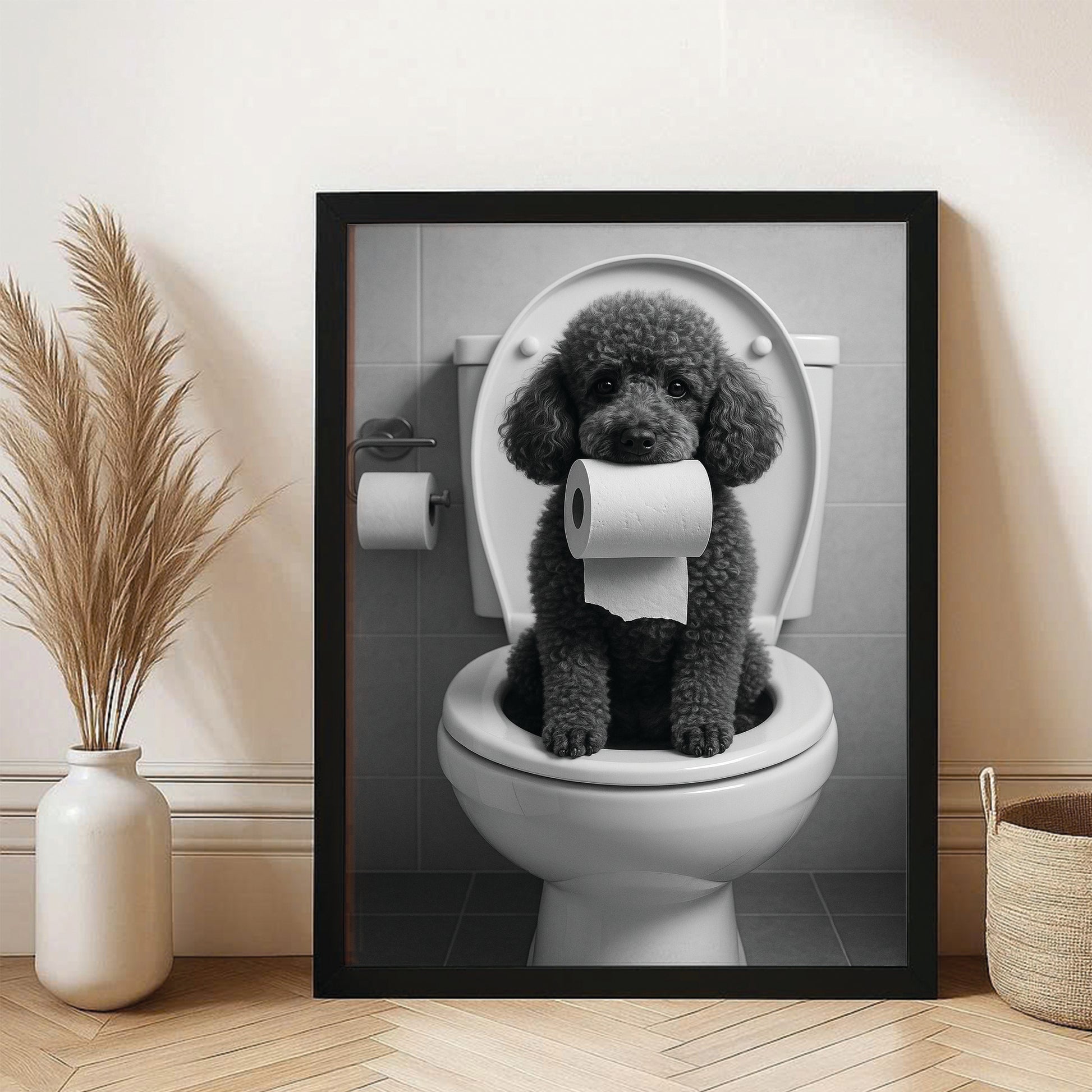 Custom Photo Dog Bathroom Style 5 Canvas Framed Wall Art Gift For Dog Lovers