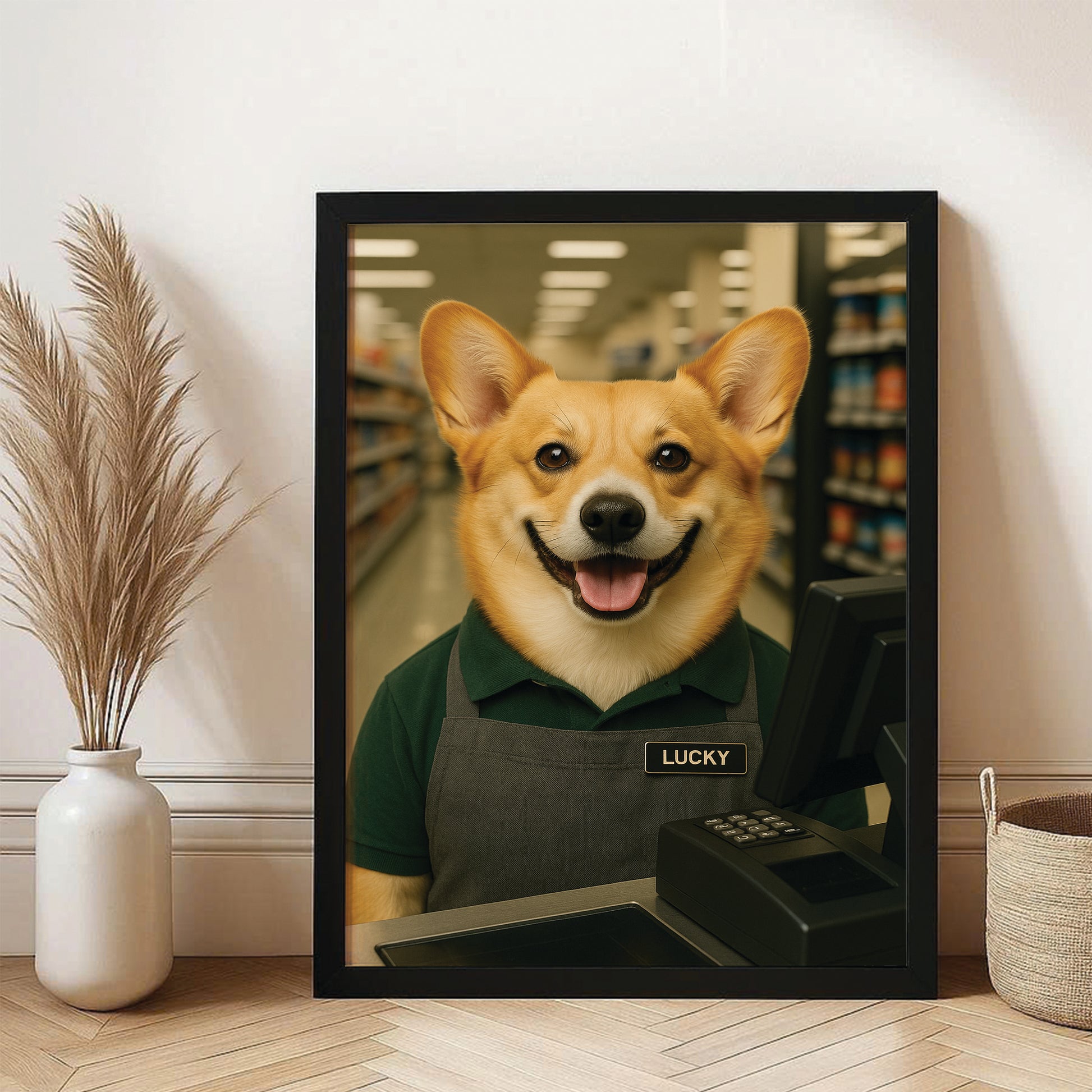 Custom Photo Cashier Dog Canvas Framed Wall Art Gift For Dog Lovers