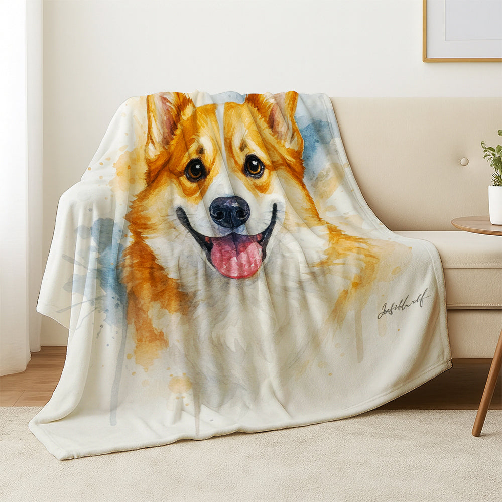 Custom Photo Dog Watercolor Artwork Blanket Gift For Dog Lover